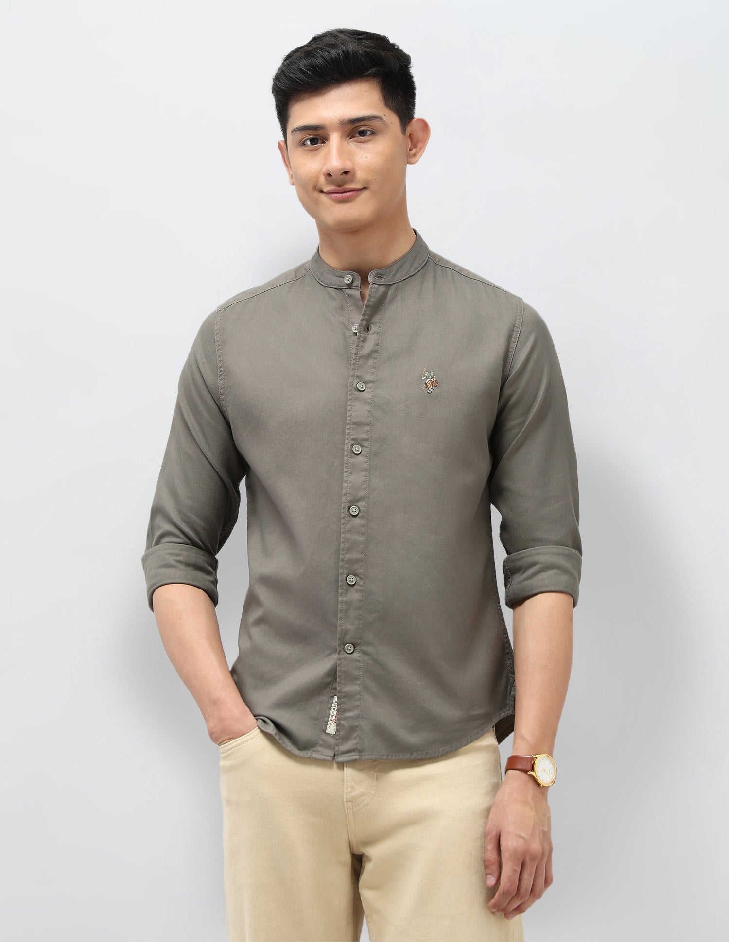 Twill Pure Cotton Mandarin Shirt