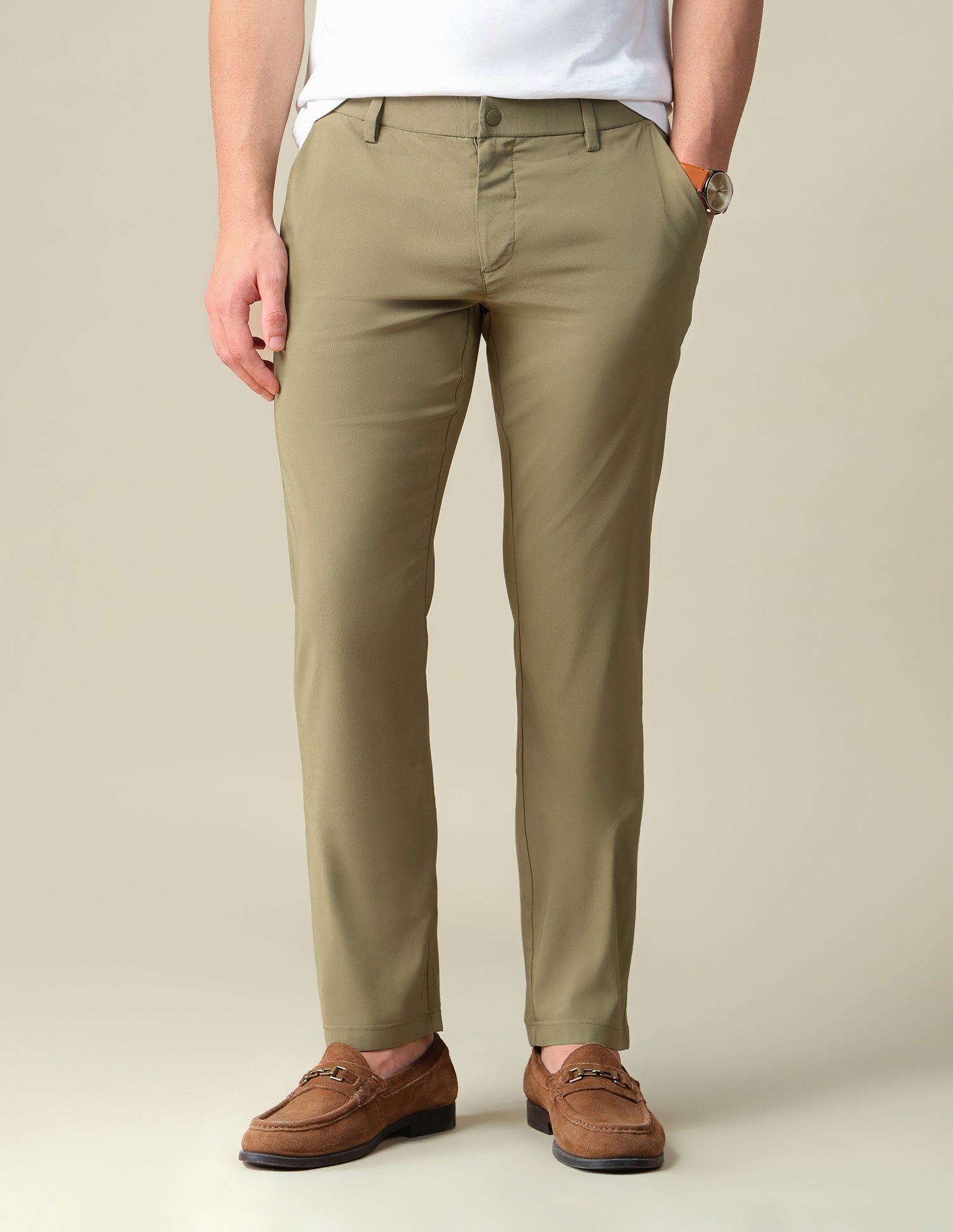 Denver Slim Fit Mid Rise Trousers Khaki - U.S. Polo Assn. India | Large