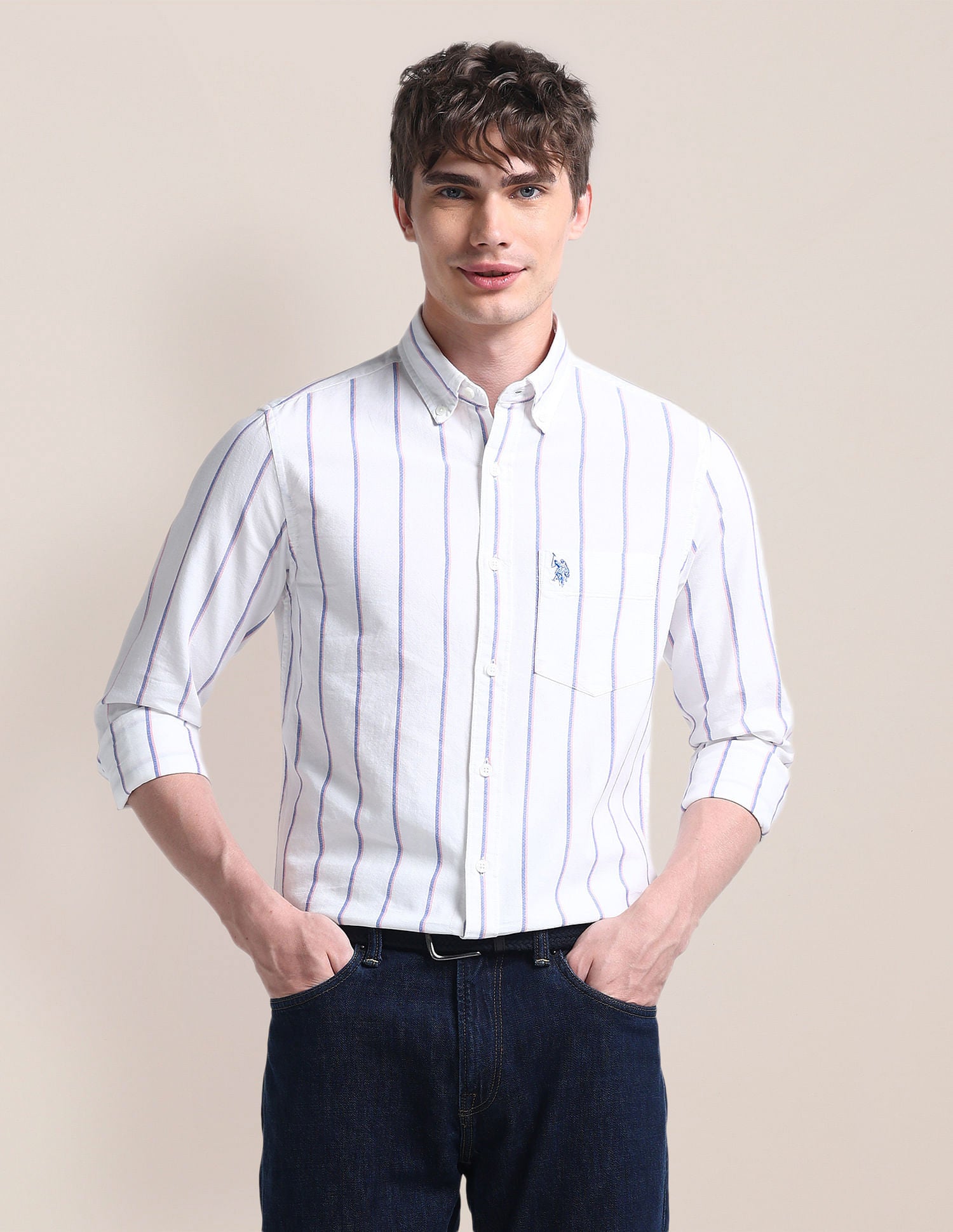 Button-Down Collar Cotton Shirt White - U.S. Polo Assn. India | Large