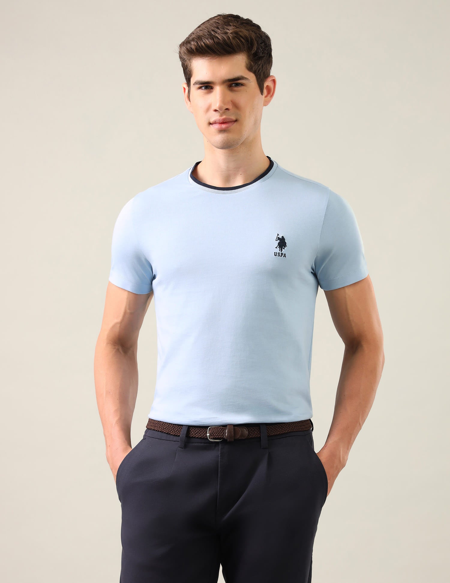Solid Regular Fit T-Shirt Blue - U.S. Polo Assn. India | Large