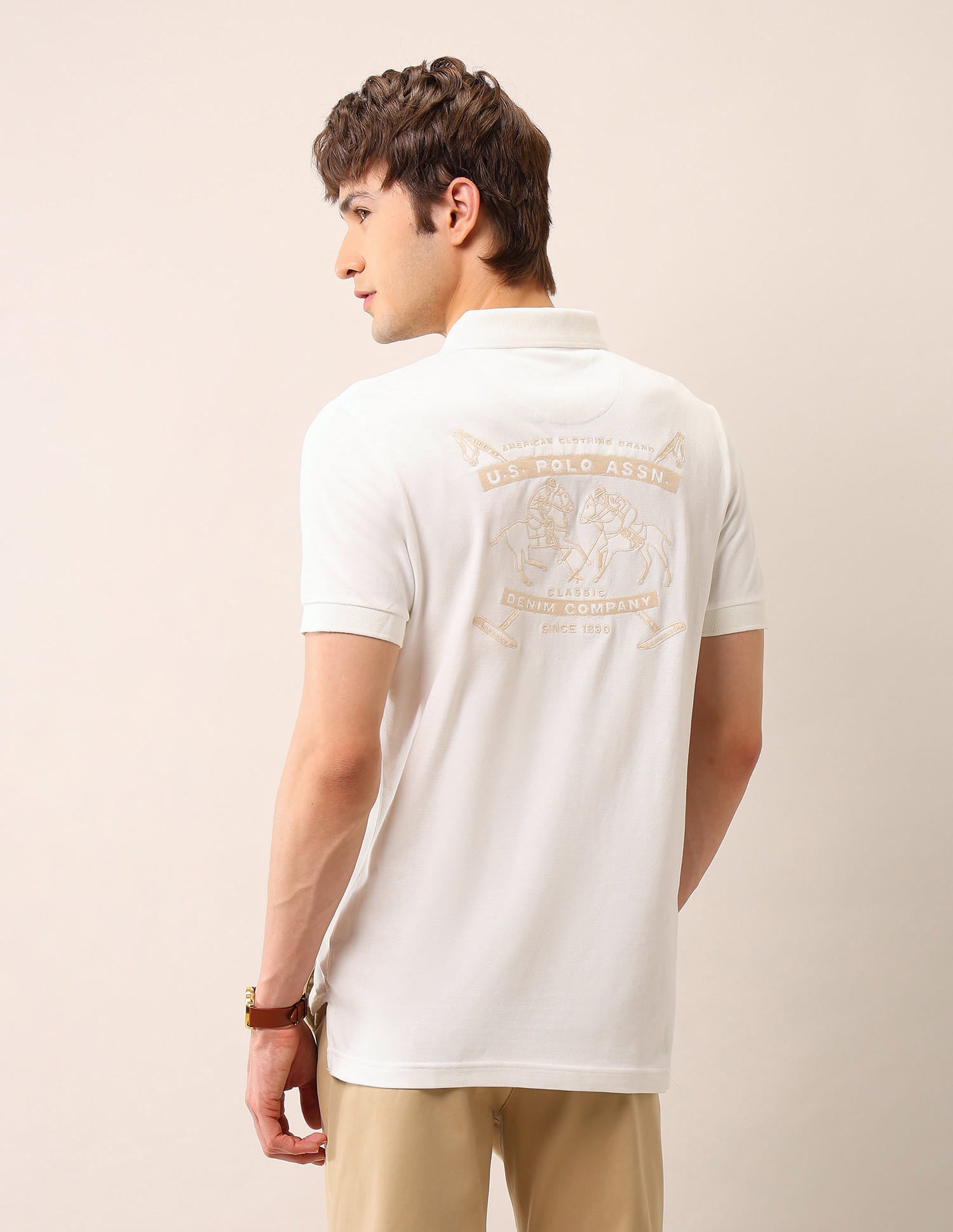 Brand Embroidered Muscle Fit Polo Shirt Ivory - U.S. Polo Assn. India | Large