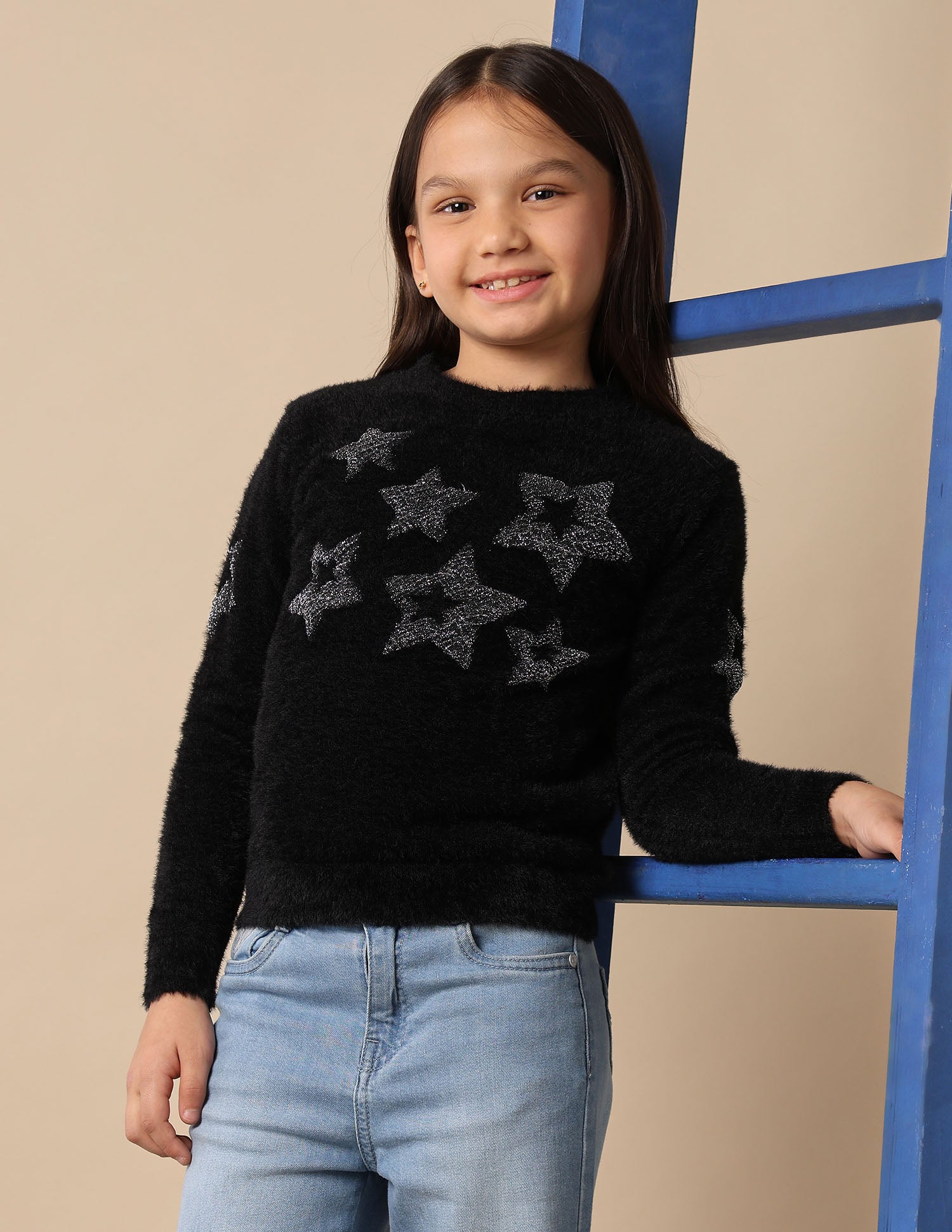 Girls Patterned Knit Pullover Sweater