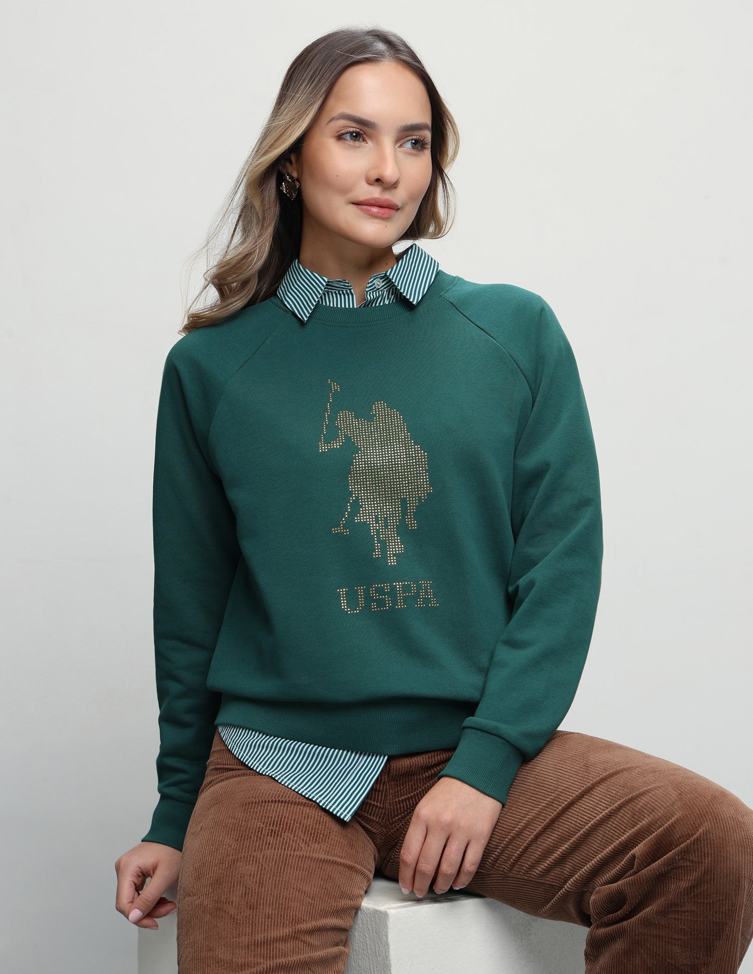 Brand Embellished Regular Fit Sweatshirt Dark Green - U.S. Polo Assn. India | Large
