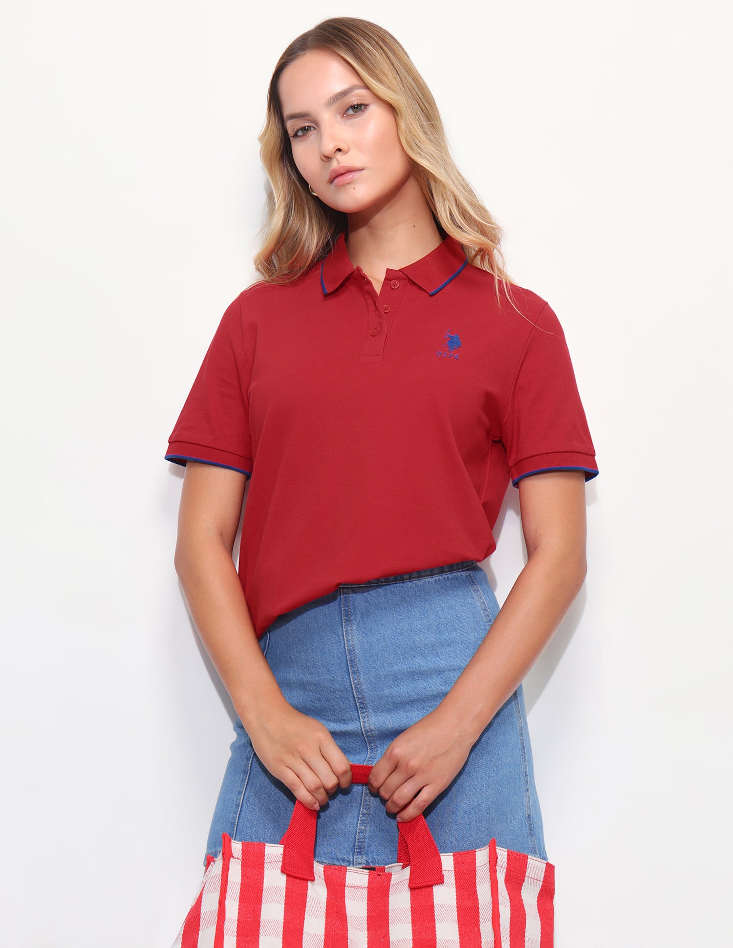 Solid Tipped Collar Regular Fit Polo Shirt Red - U.S. Polo Assn. India | Large