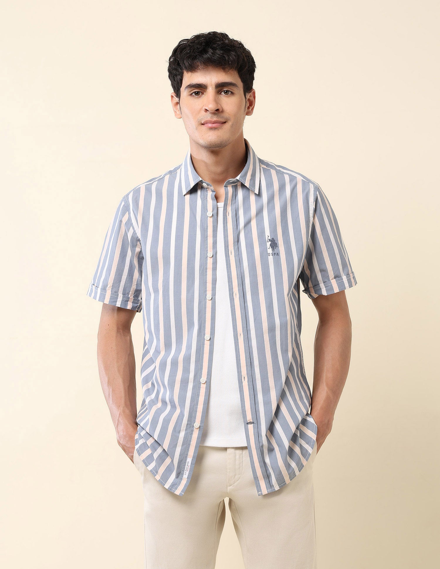 Vertical Striped Pure Cotton Shirt Blue - U.S. Polo Assn. India | Large