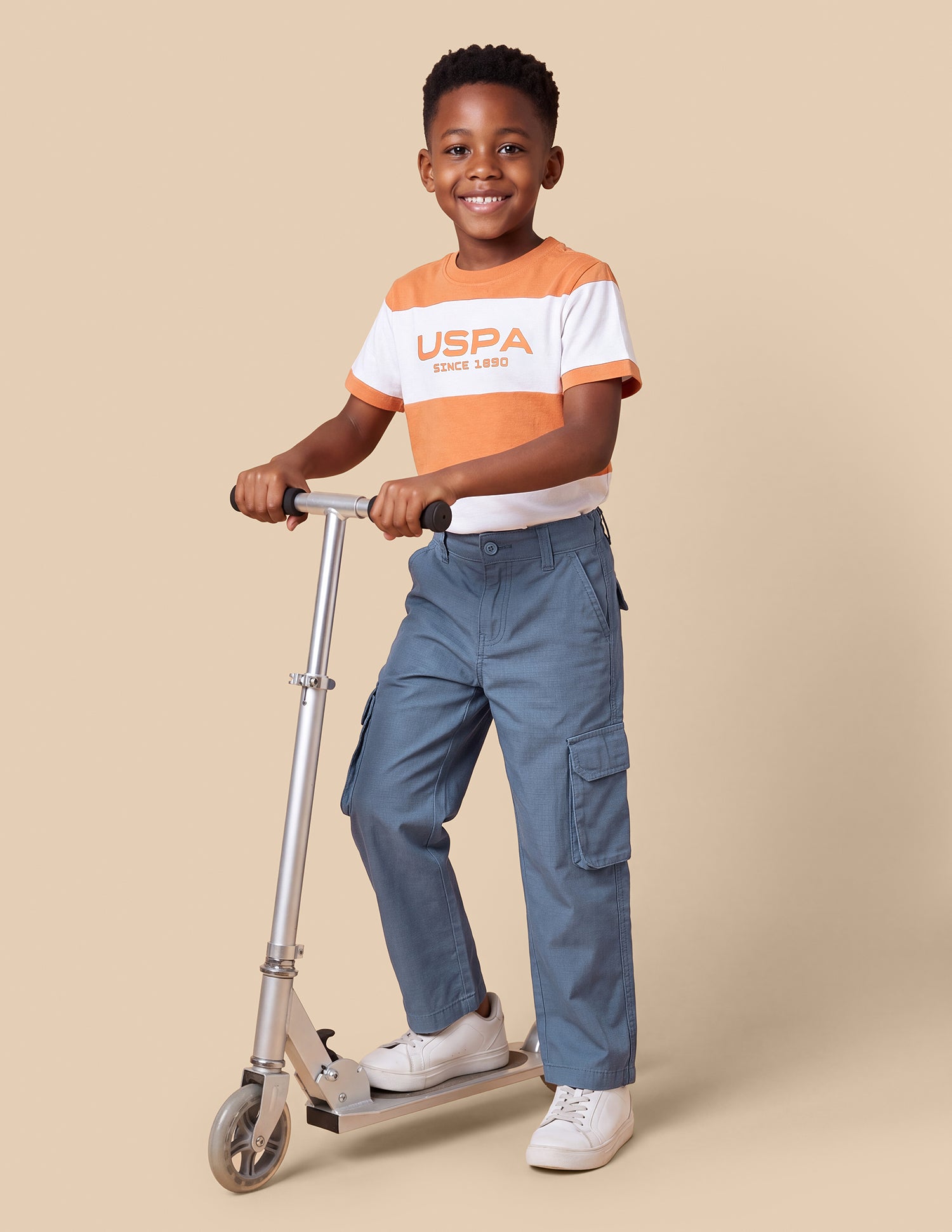 Relaxed Fit Self Design Striped Cargos Light Blue - U.S. Polo Assn. India | Large