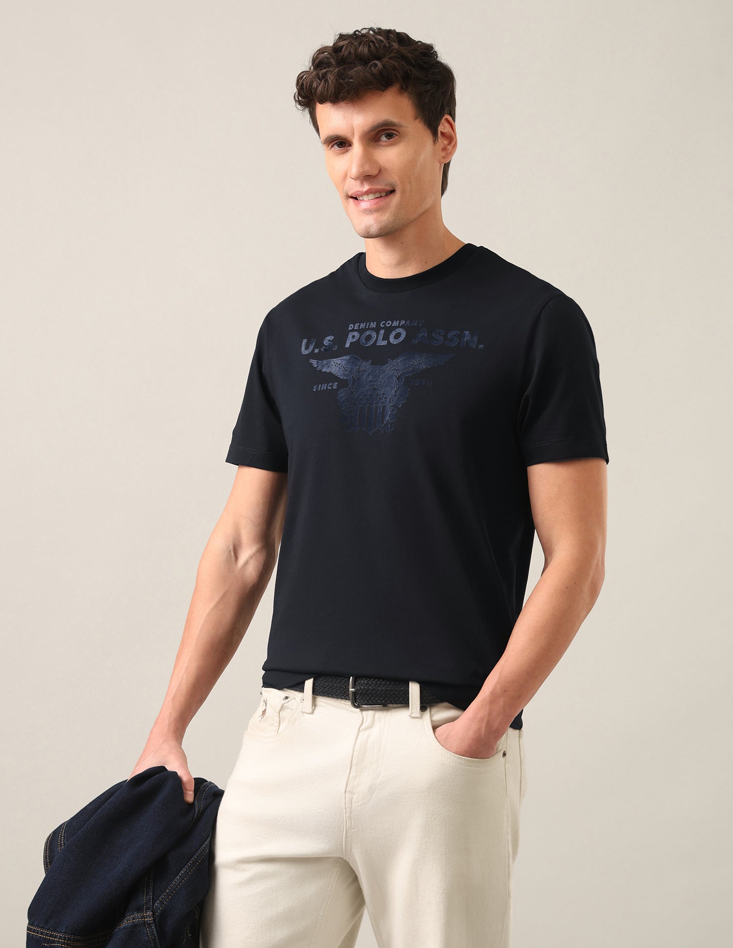 Graphic Brand Printed Slim Fit T-Shirt Navy - U.S. Polo Assn. India | Large