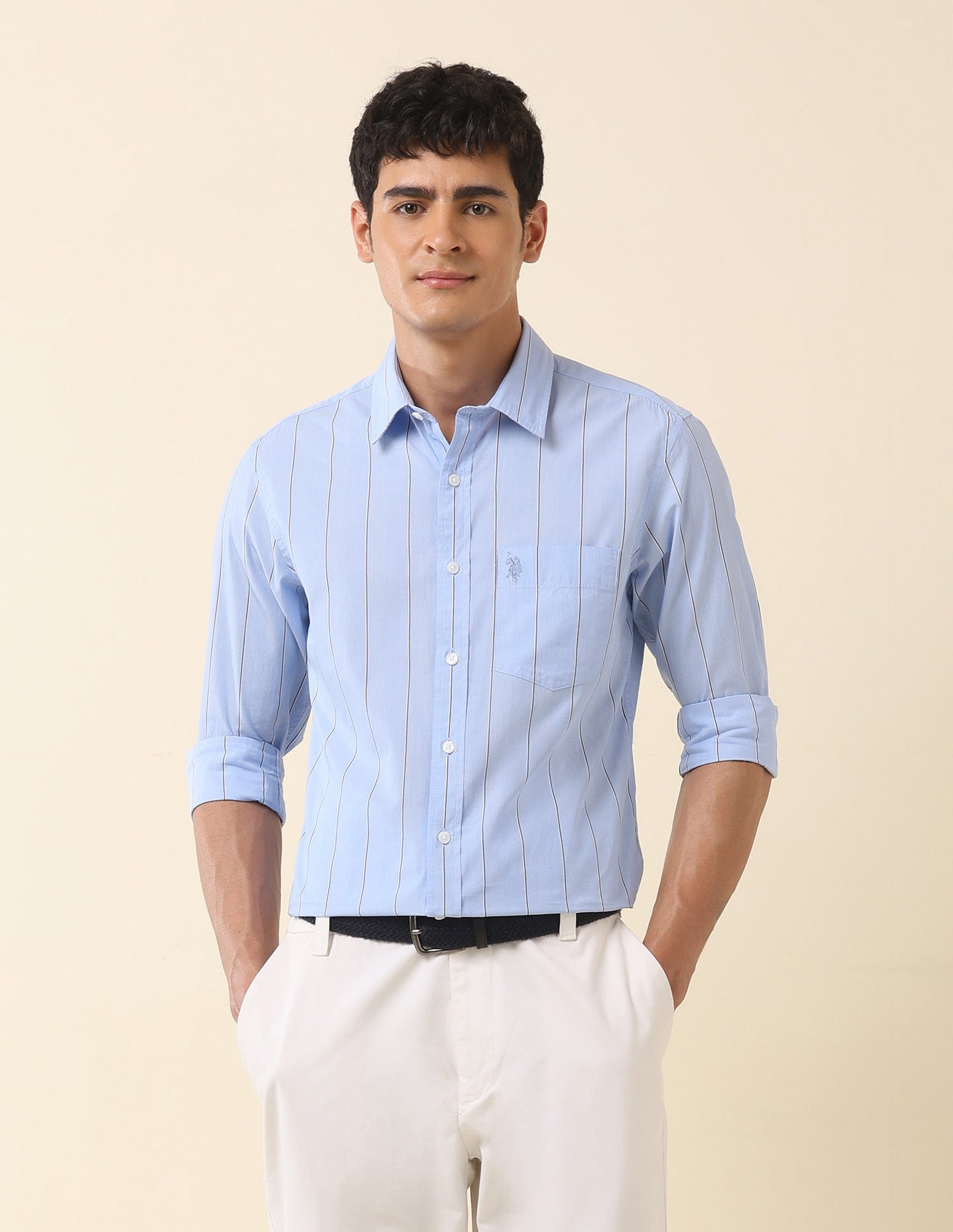 Tailored Fit Vertical Striped Shirt Light Blue - U.S. Polo Assn. India | Large