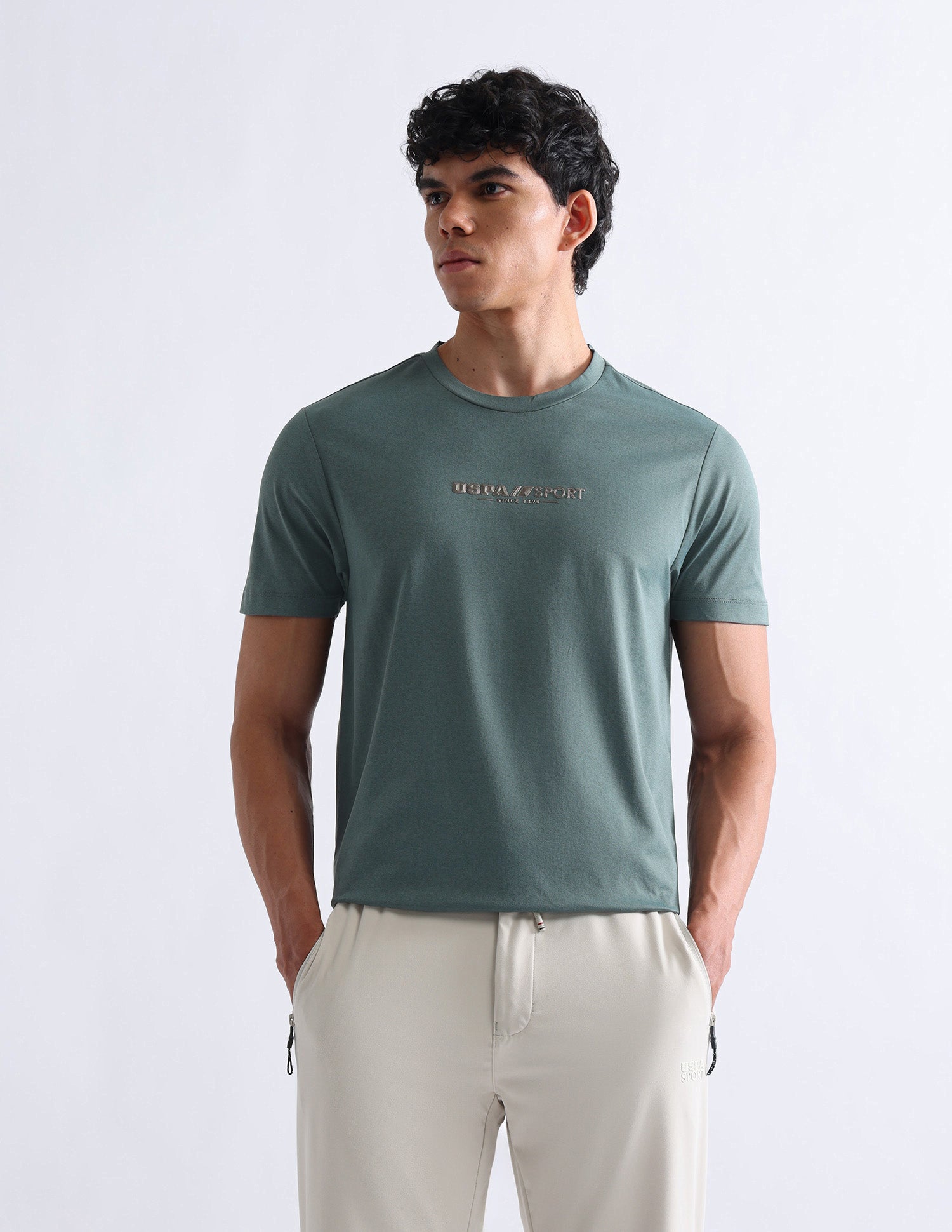 Solid Slim Fit T-Shirt Green - U.S. Polo Assn. India | Large