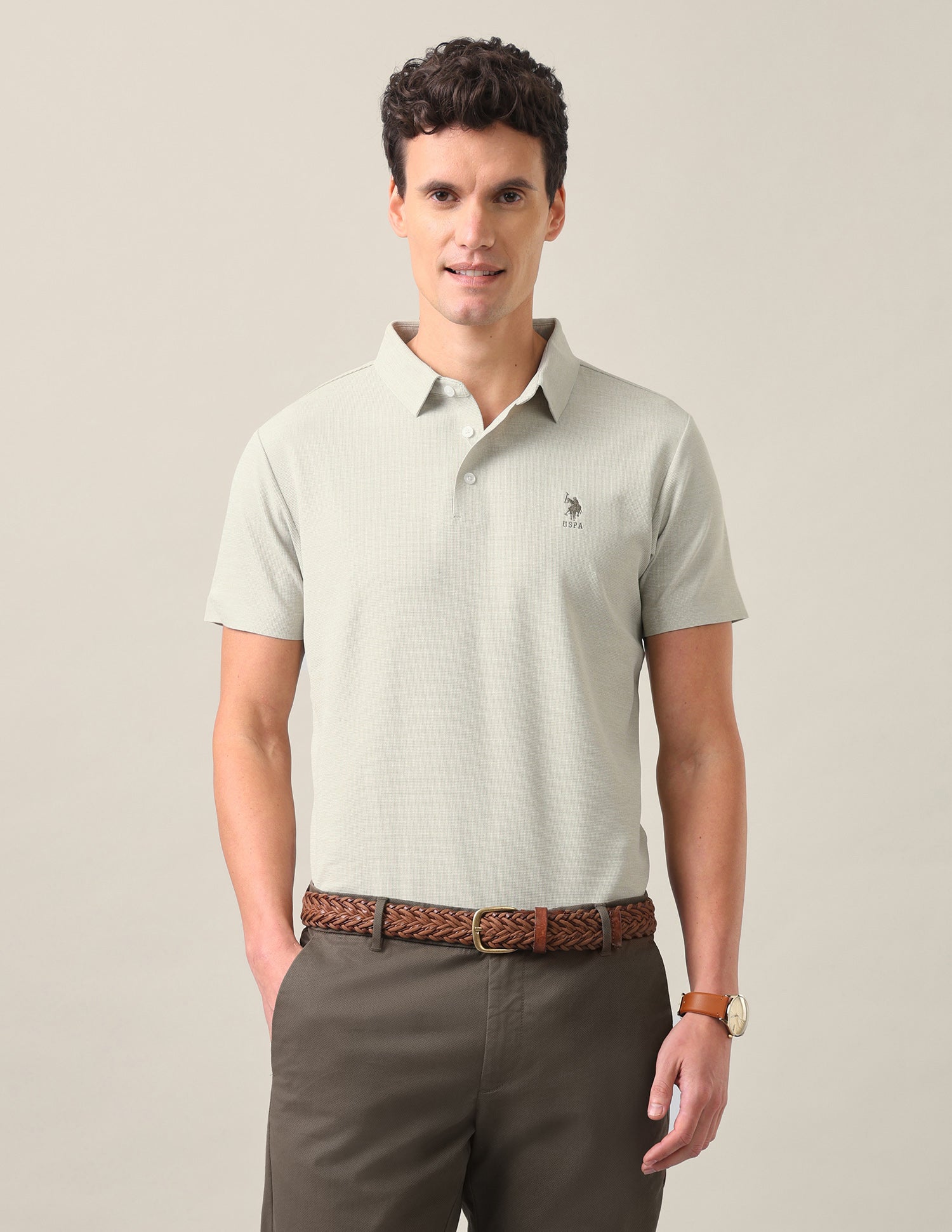 Solid Slim Fit Polo Shirt Light Green - U.S. Polo Assn. India | Large