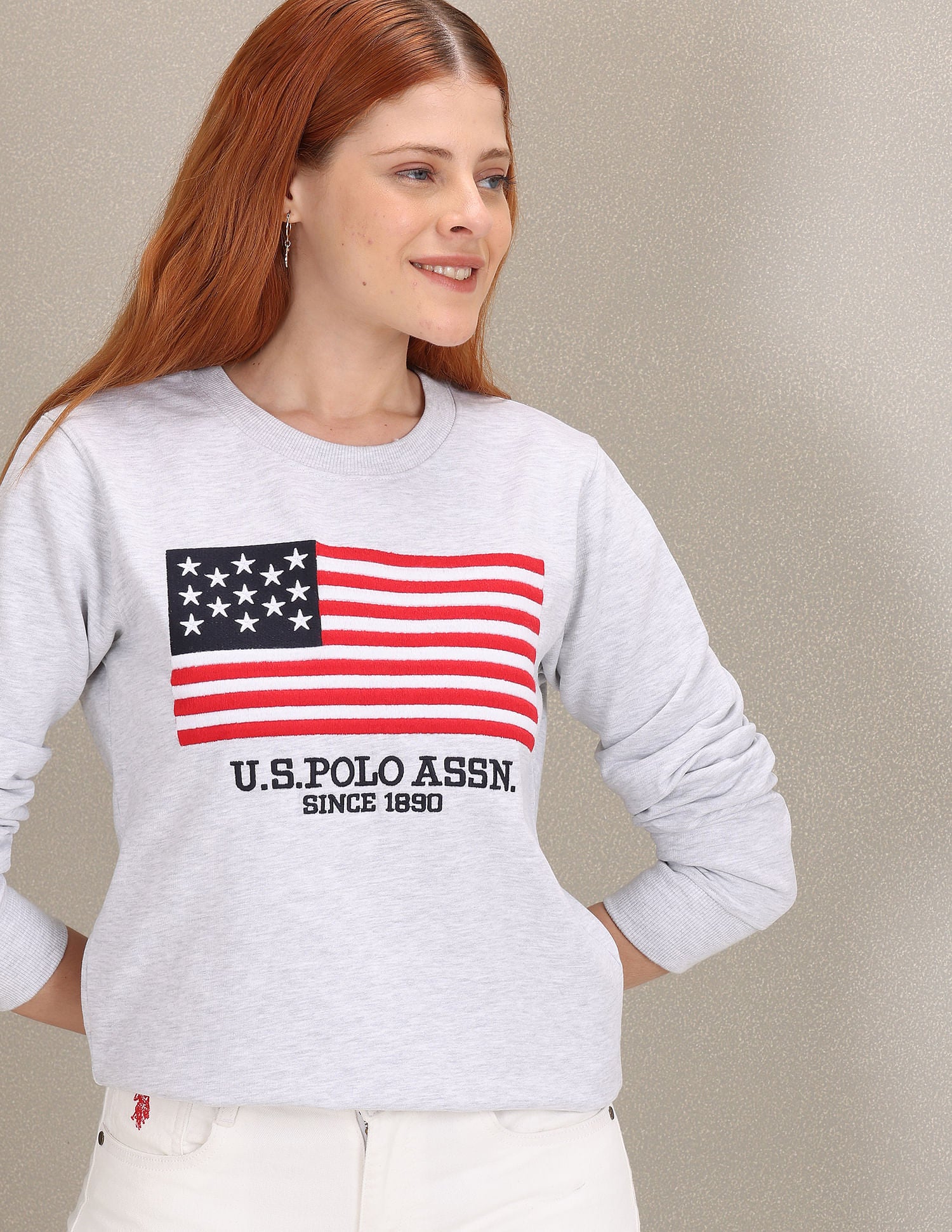 Heathered Brand Embroidered Sweatshirt Light Grey - U.S. Polo Assn. India | Large