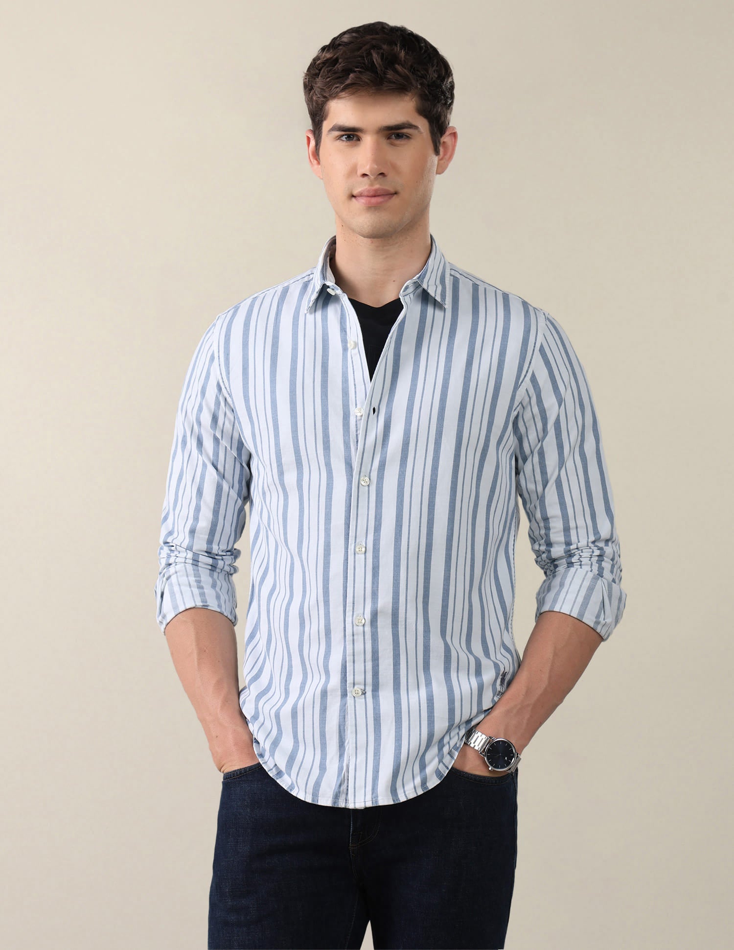 Twill Vertical Striped Shirt Blue - U.S. Polo Assn. India | Large