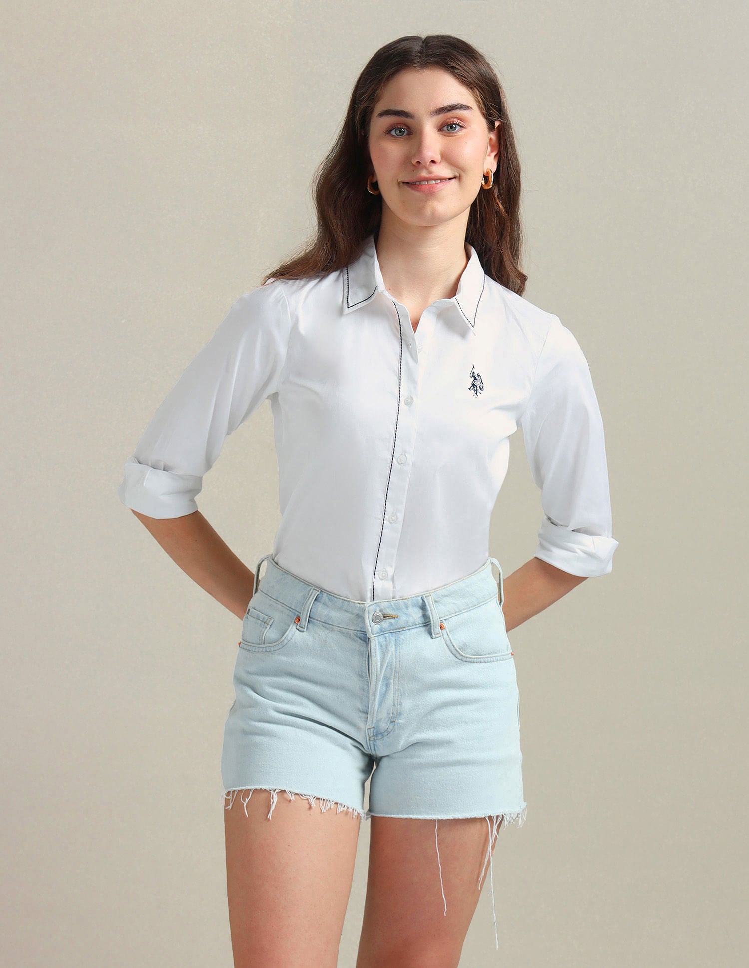 Contrast Saddle Stitch Cotton Shirt