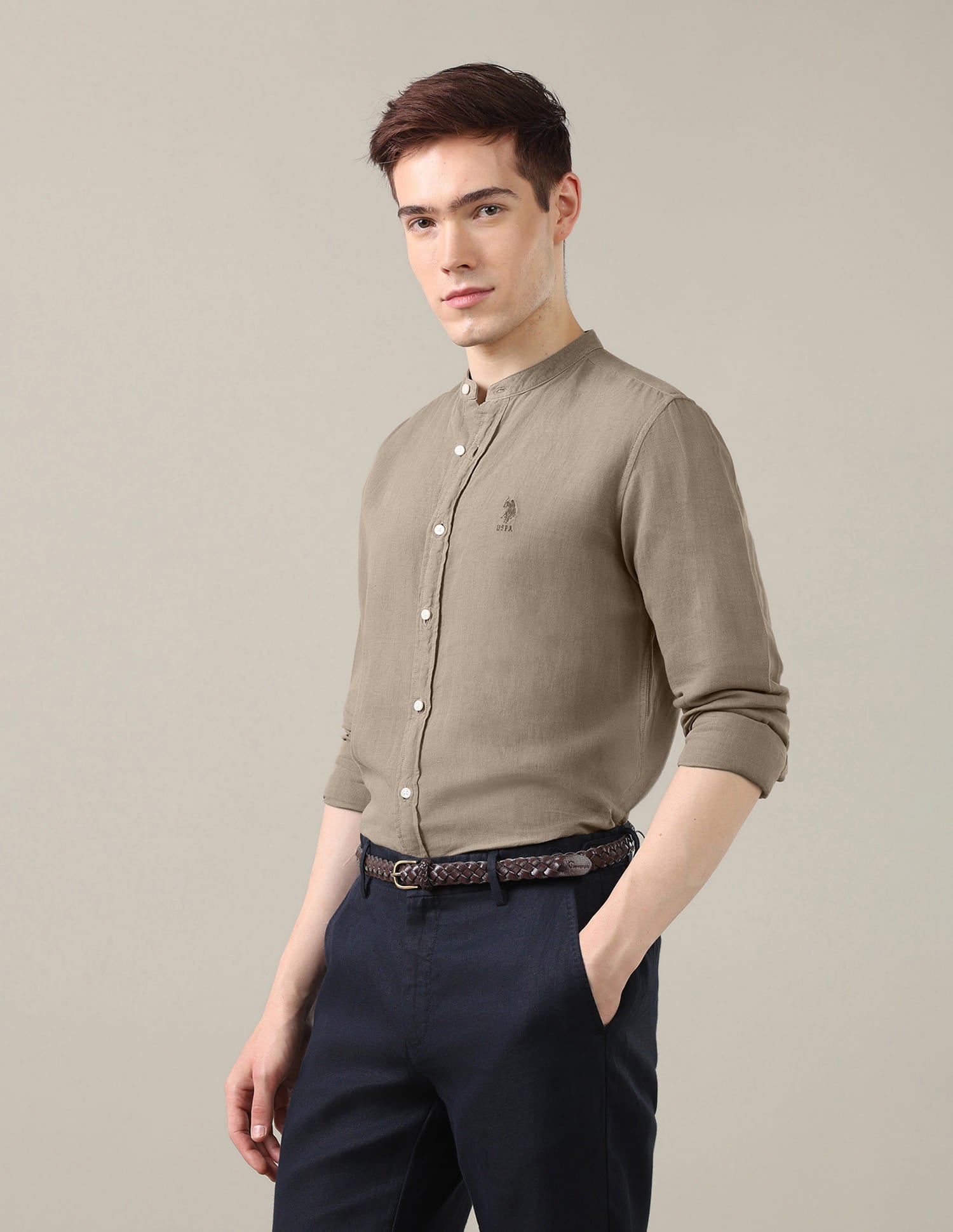 Solid Regular Fit Shirt Brown - U.S. Polo Assn. India | Large