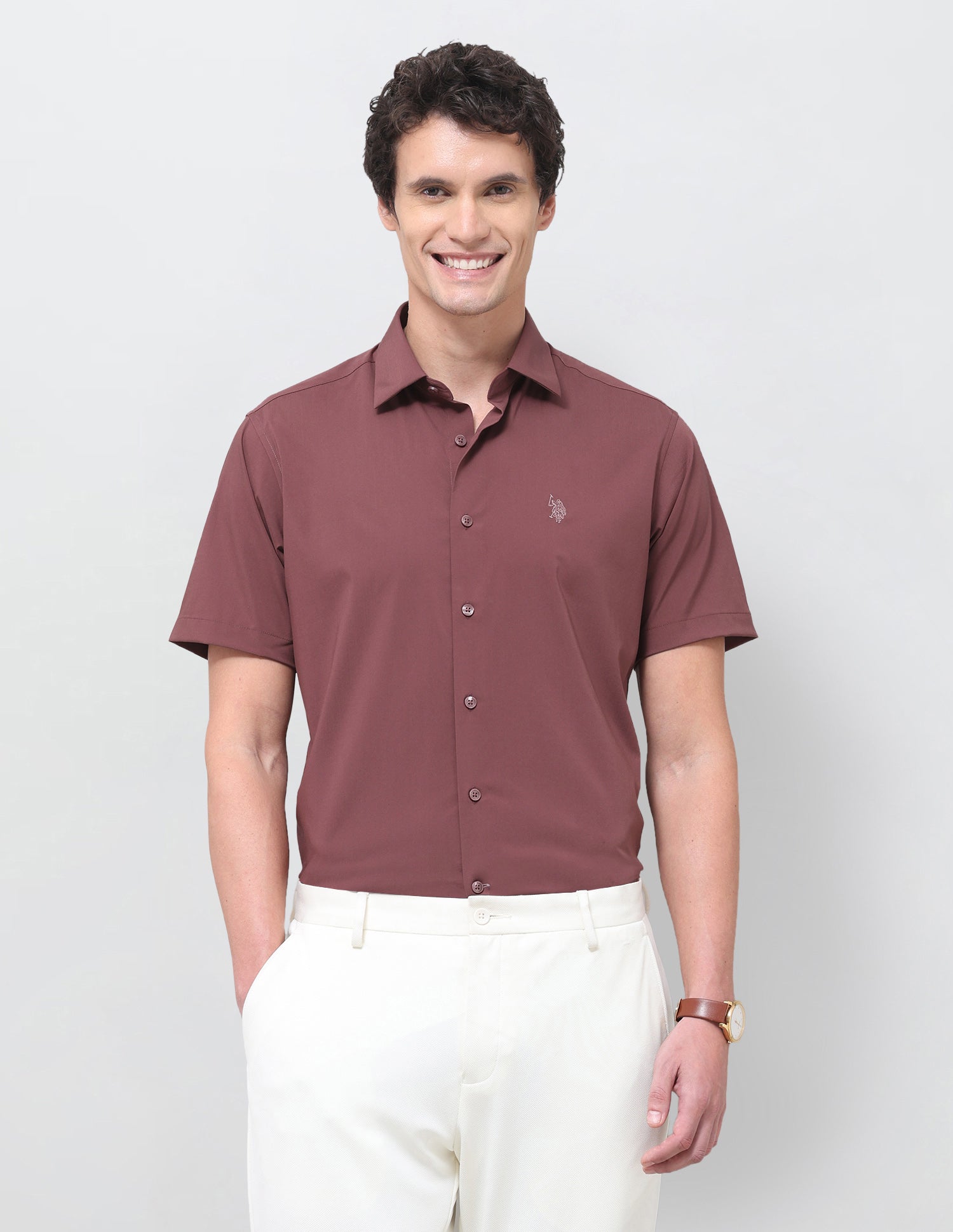 Solid Regular Fit Shirt Maroon - U.S. Polo Assn. India | Large