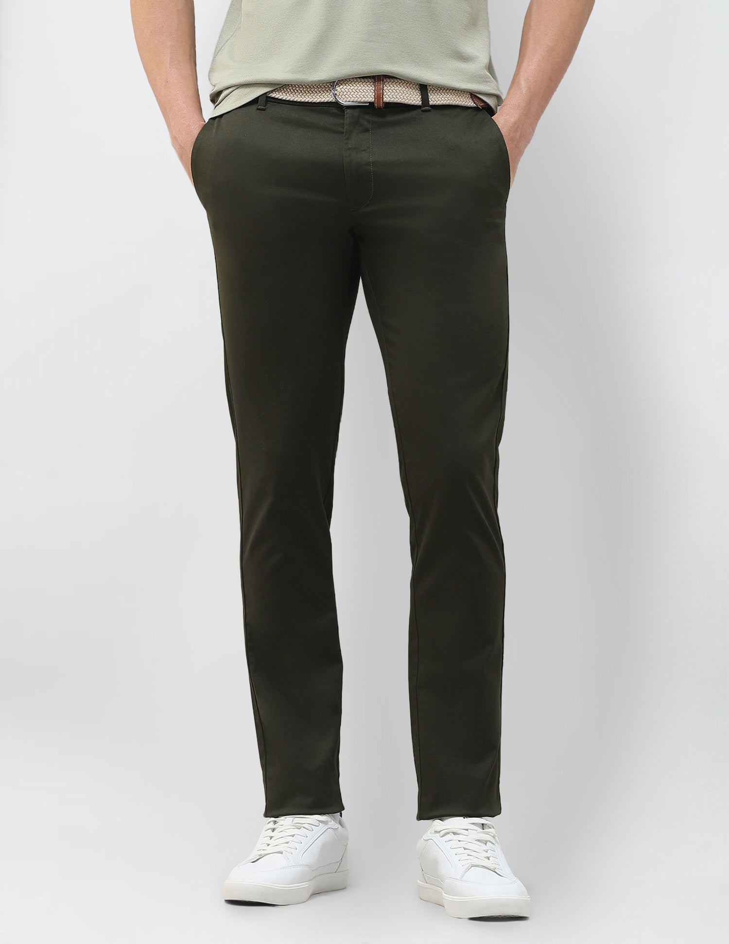 Denver Slim Fit Dobby Trousers Dark Olive - U.S. Polo Assn. India | Large