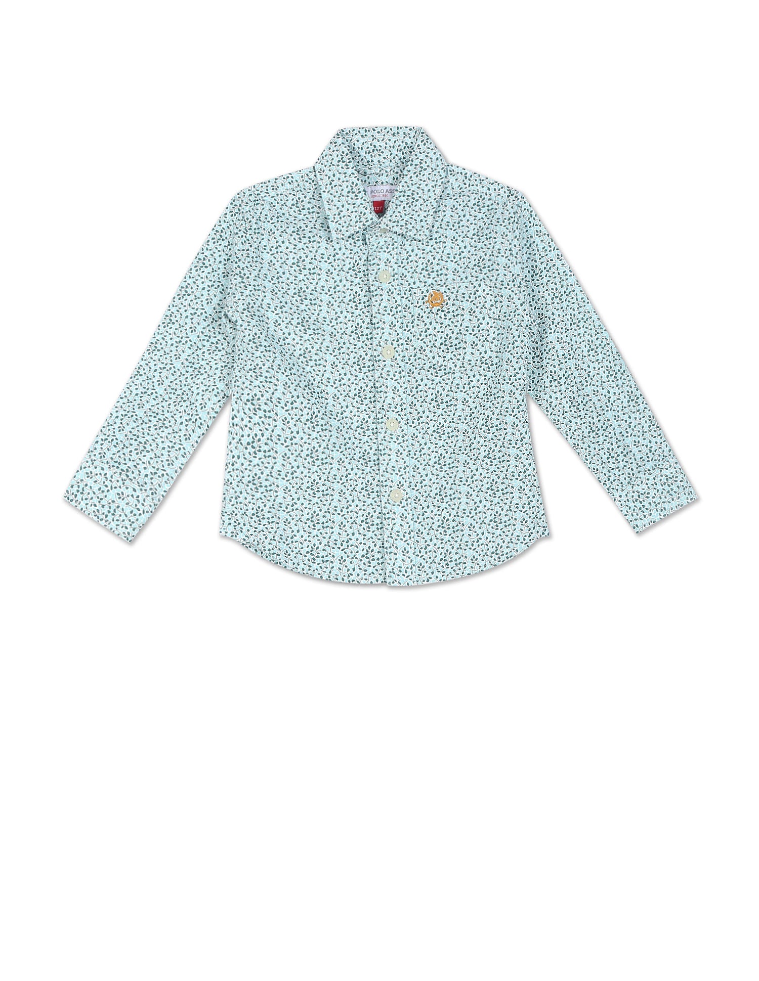 Boys Blue Spread Collar Printed Shirt