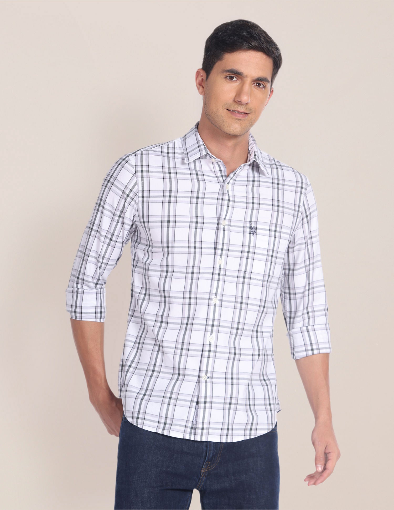 Tartan Twill Tailored Shirt Grey - U.S. Polo Assn. India | Large