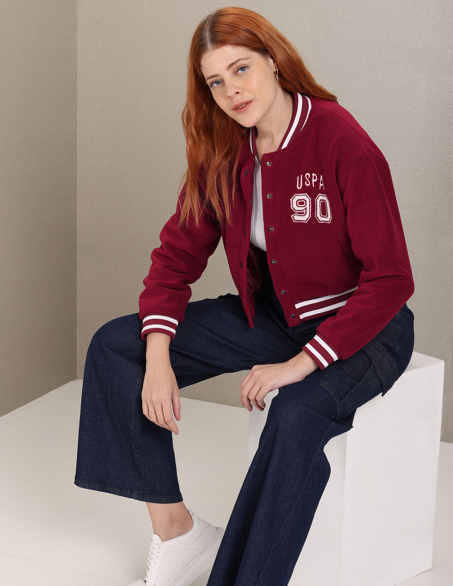 Solid Faux Fur Varsity Jacket