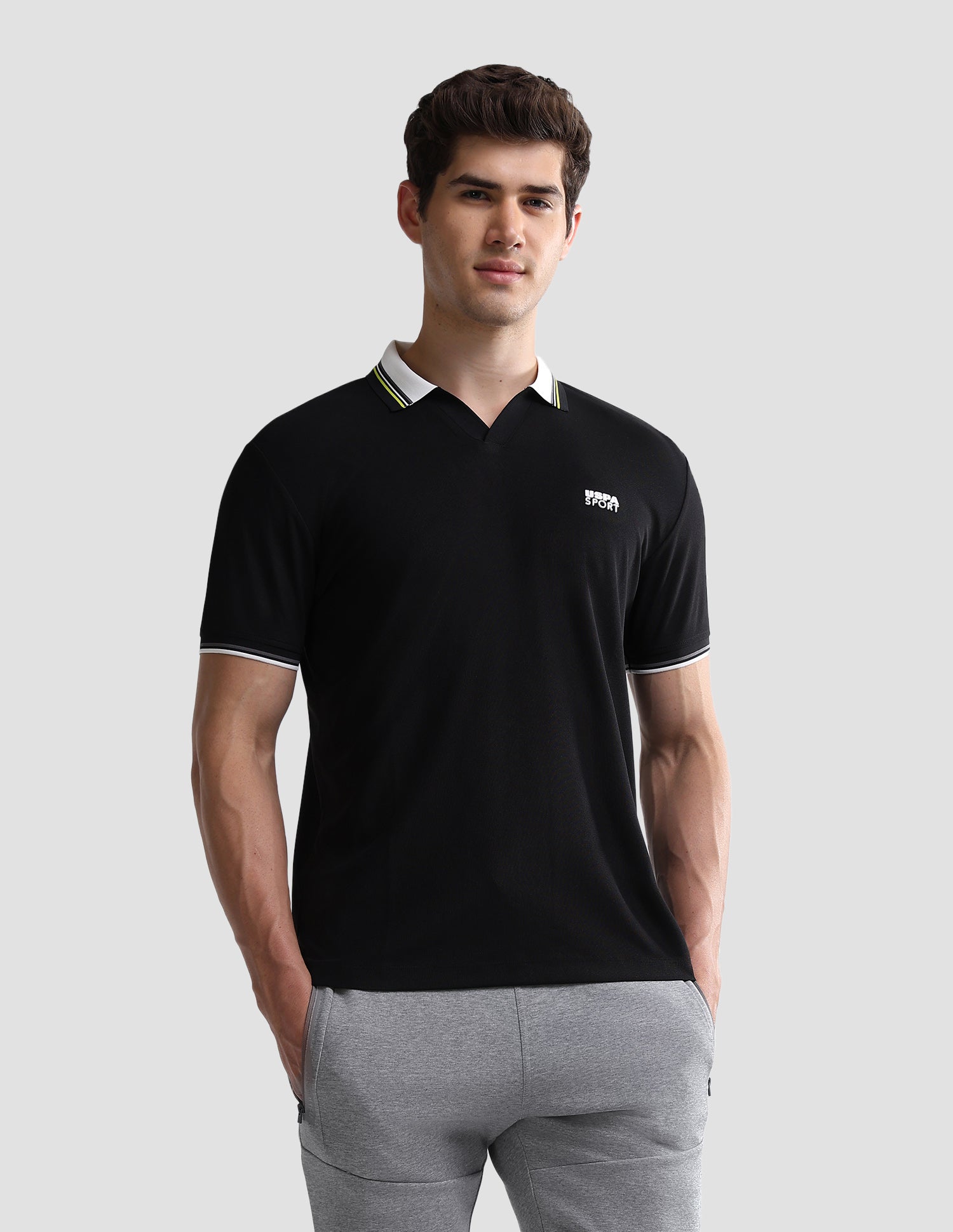 Solid Slim Fit Active Polo Shirt Black - U.S. Polo Assn. India | Large
