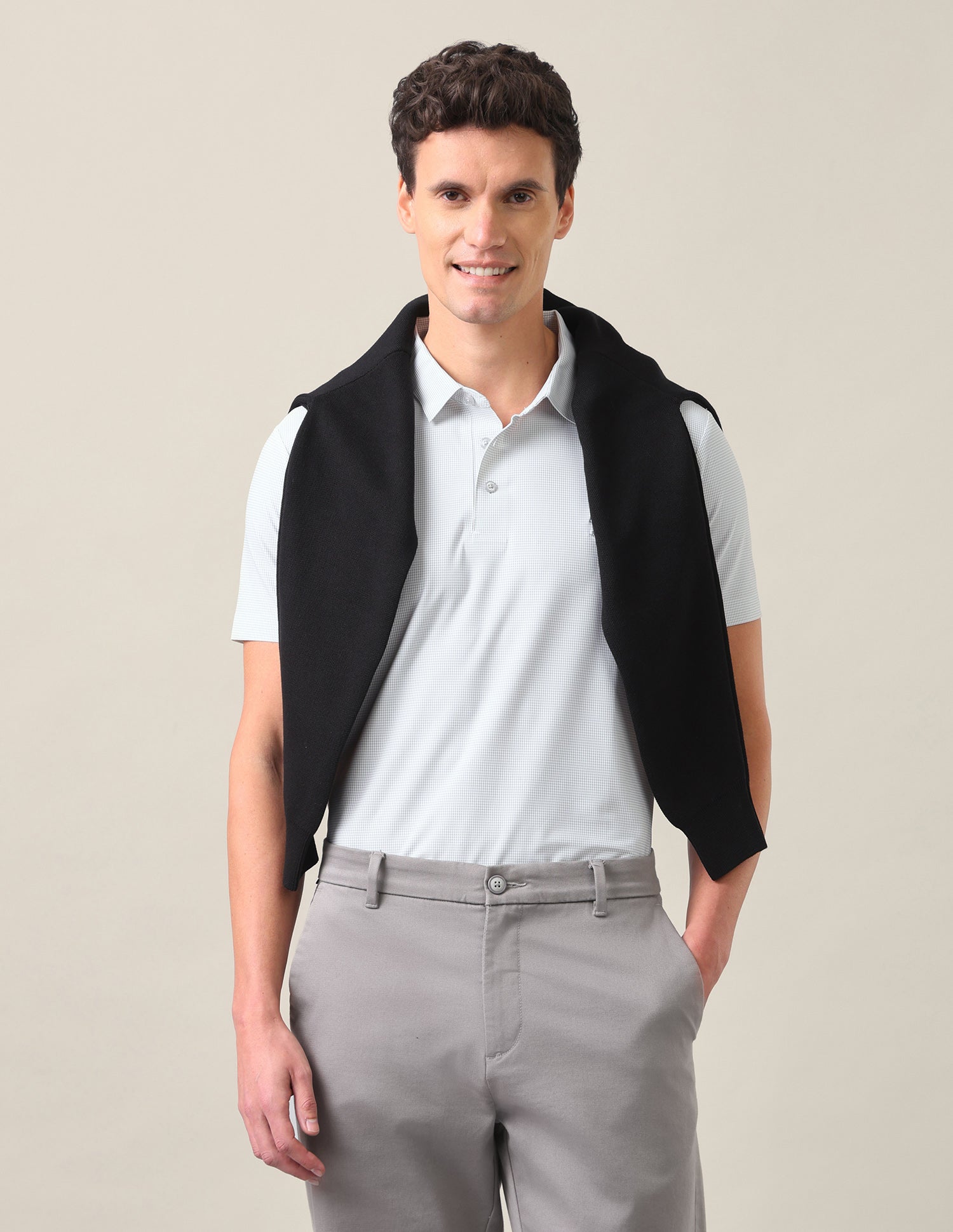 Houndstooth Checked Slim Fit Polo Shirt Light Grey - U.S. Polo Assn. India | Large