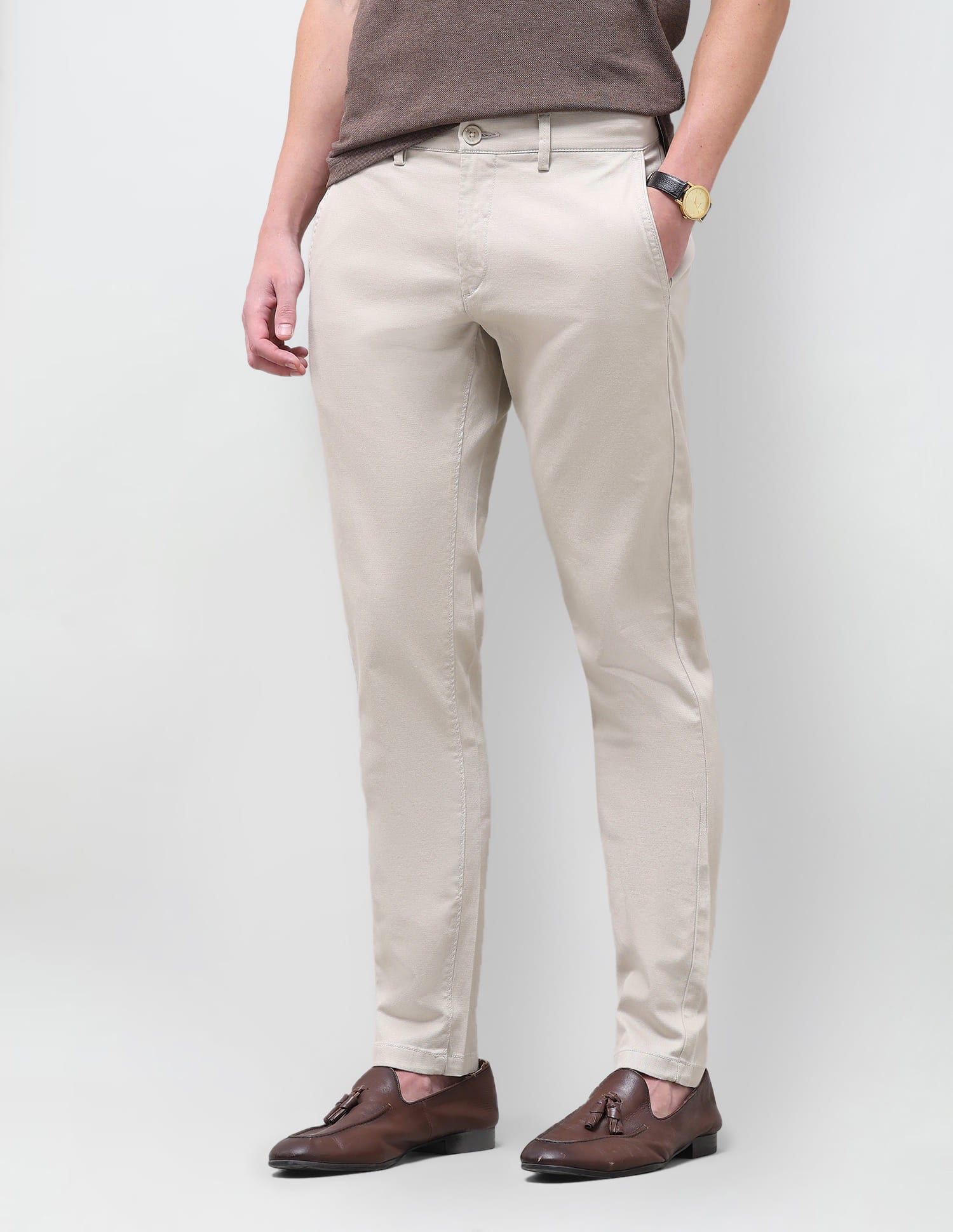 Solid Austin Slim Fit Trouser Beige - U.S. Polo Assn. India | Large