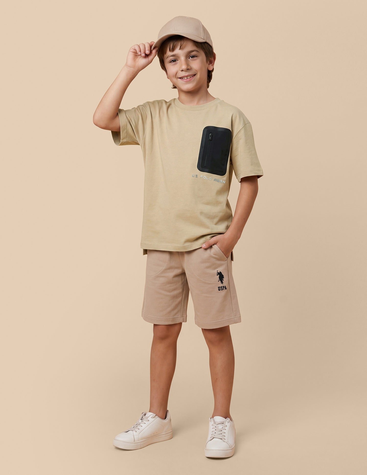 Solid Oversized Fit T-Shirt Beige - U.S. Polo Assn. India | Large