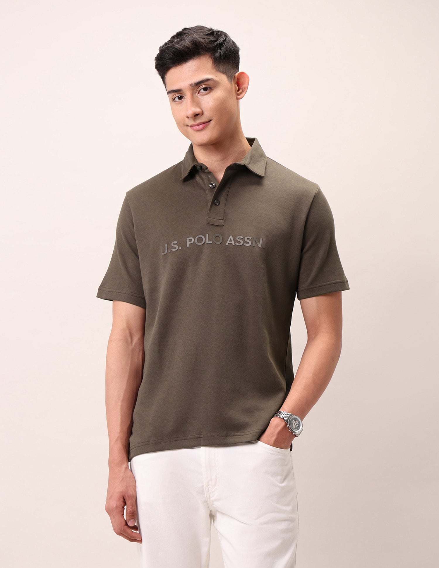 Brand Embossed Outdoor Polo Shirt Dark Brown - U.S. Polo Assn. India | Large