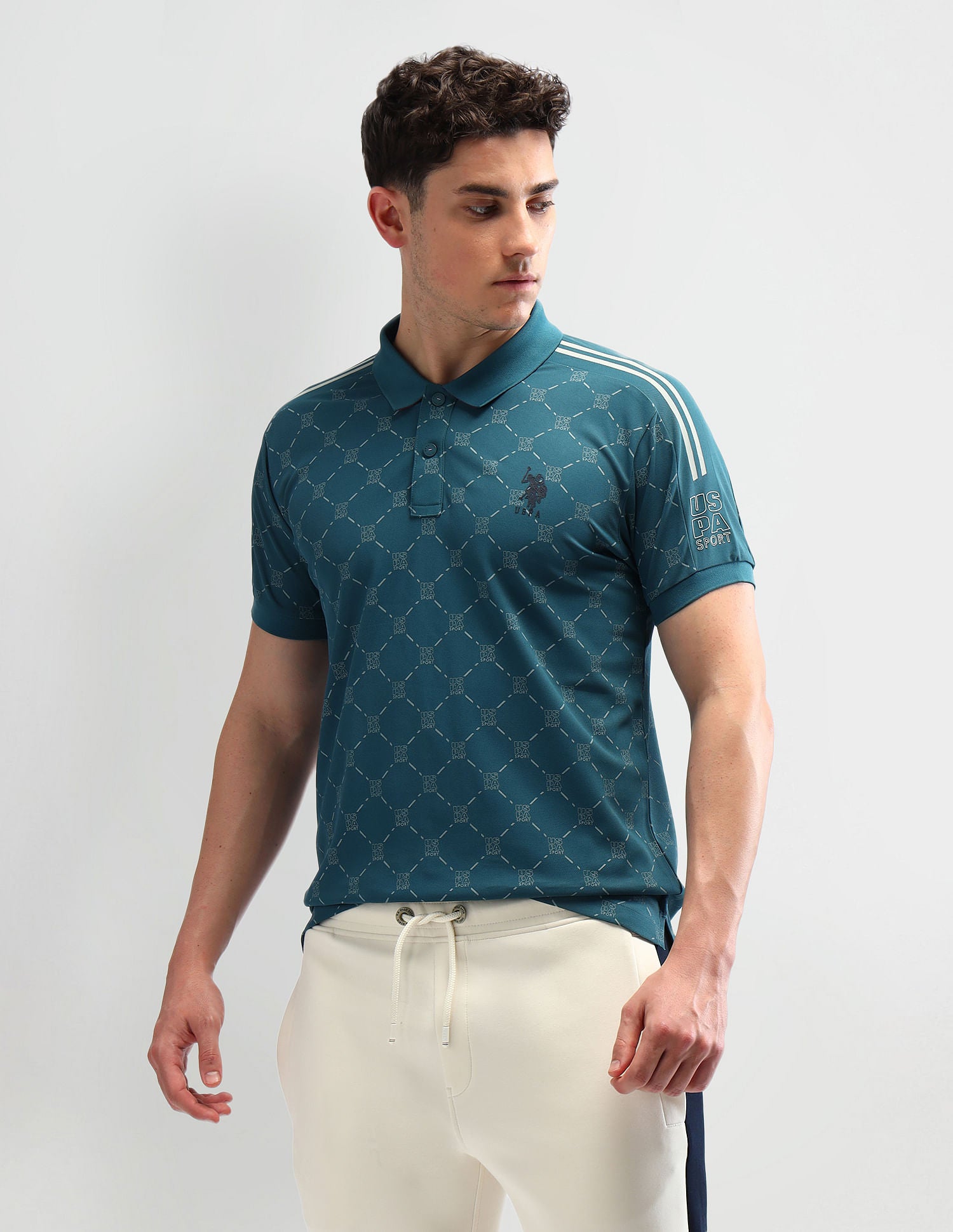 Slim Fit Printed Polo Shirt Teal - U.S. Polo Assn. India | Large