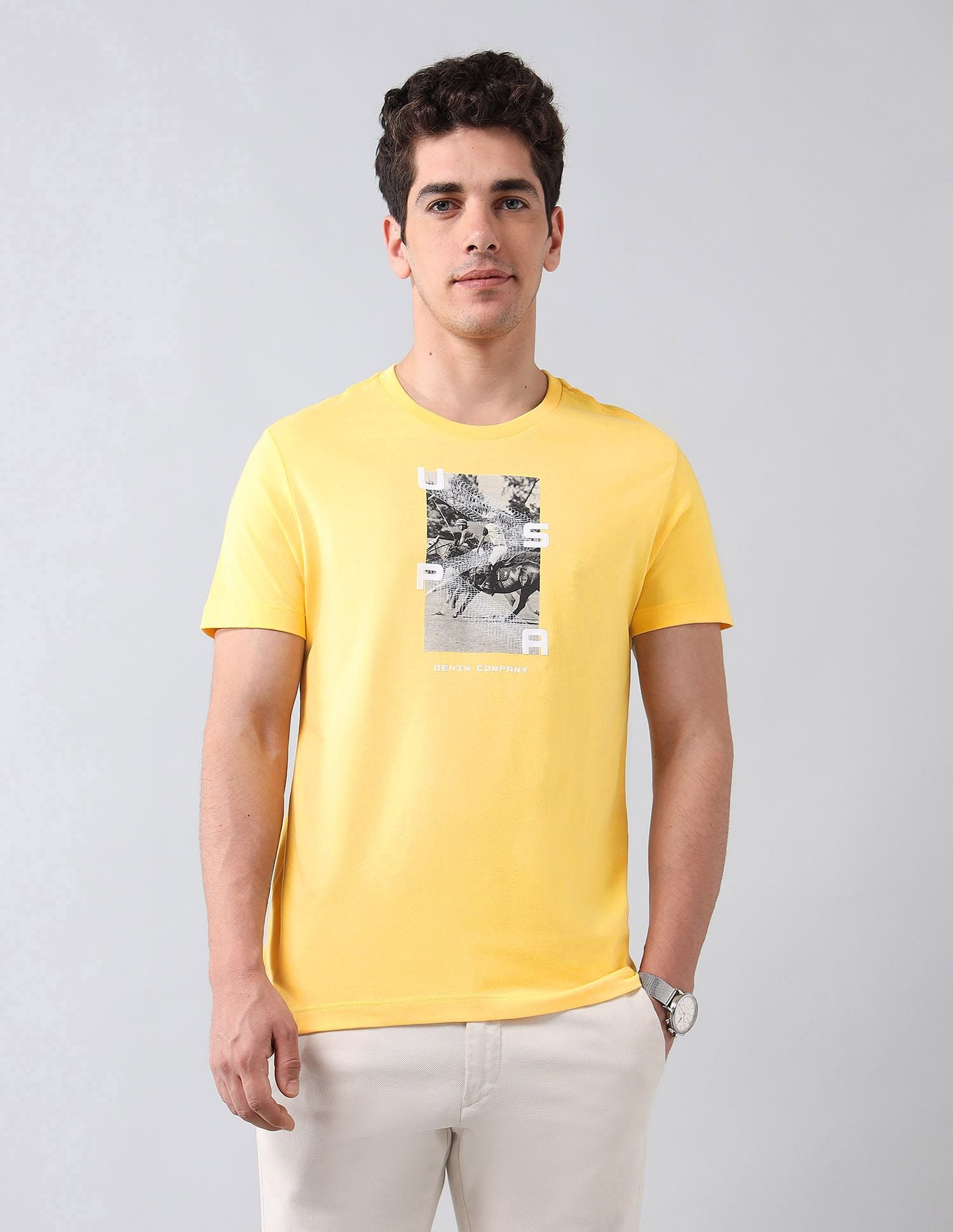 Muscle Fit Brand Printed T-Shirt Yellow - U.S. Polo Assn. India | Large