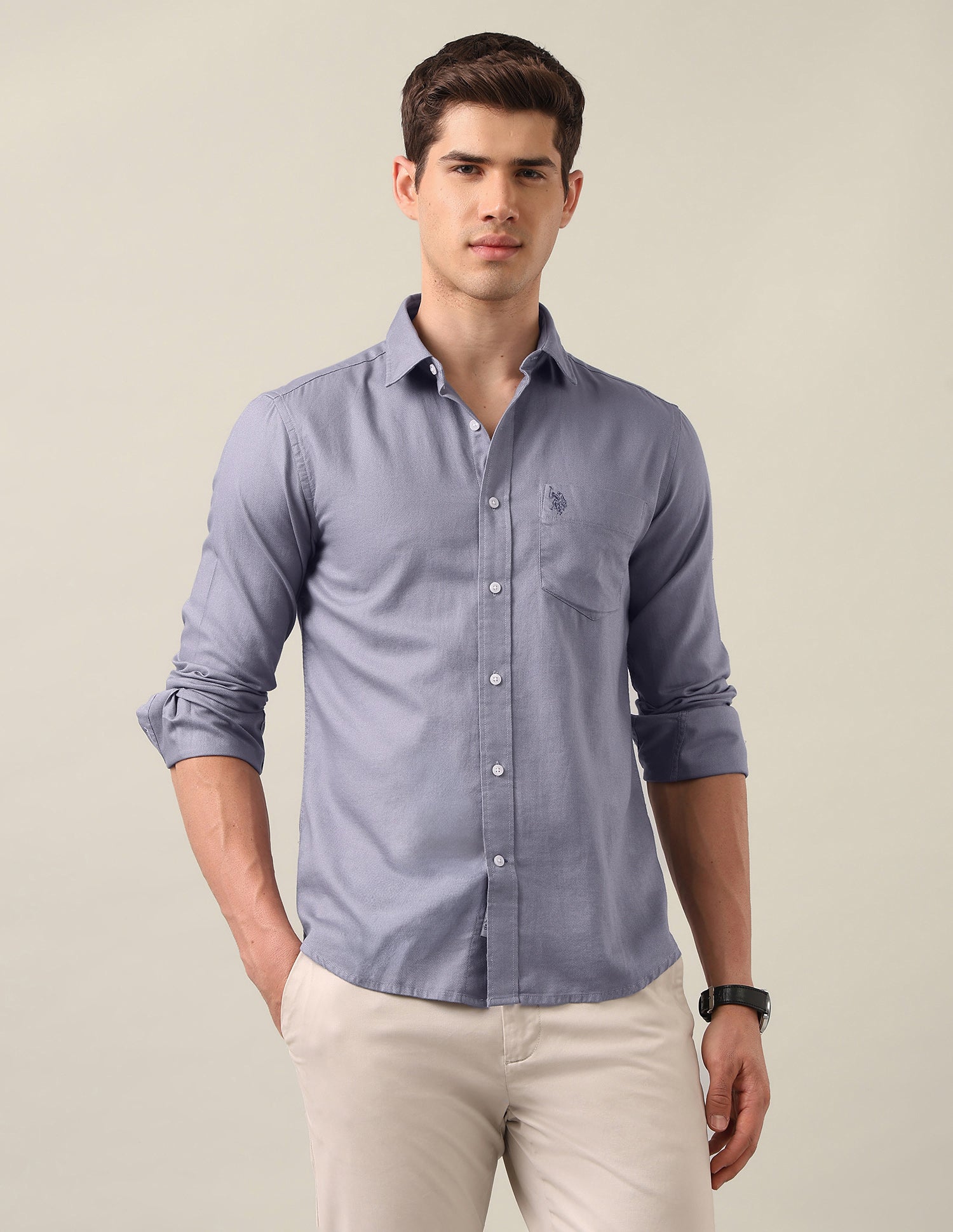Tailored Fit Solid Shirt Lavender - U.S. Polo Assn. India | Large
