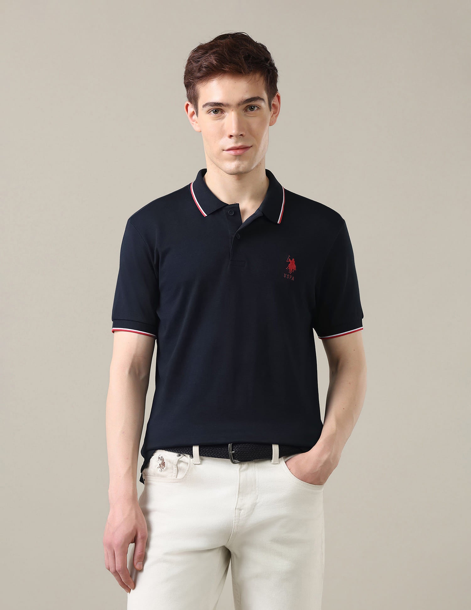 Solid Slim Fit Polo Shirt Blue - U.S. Polo Assn. India | Large