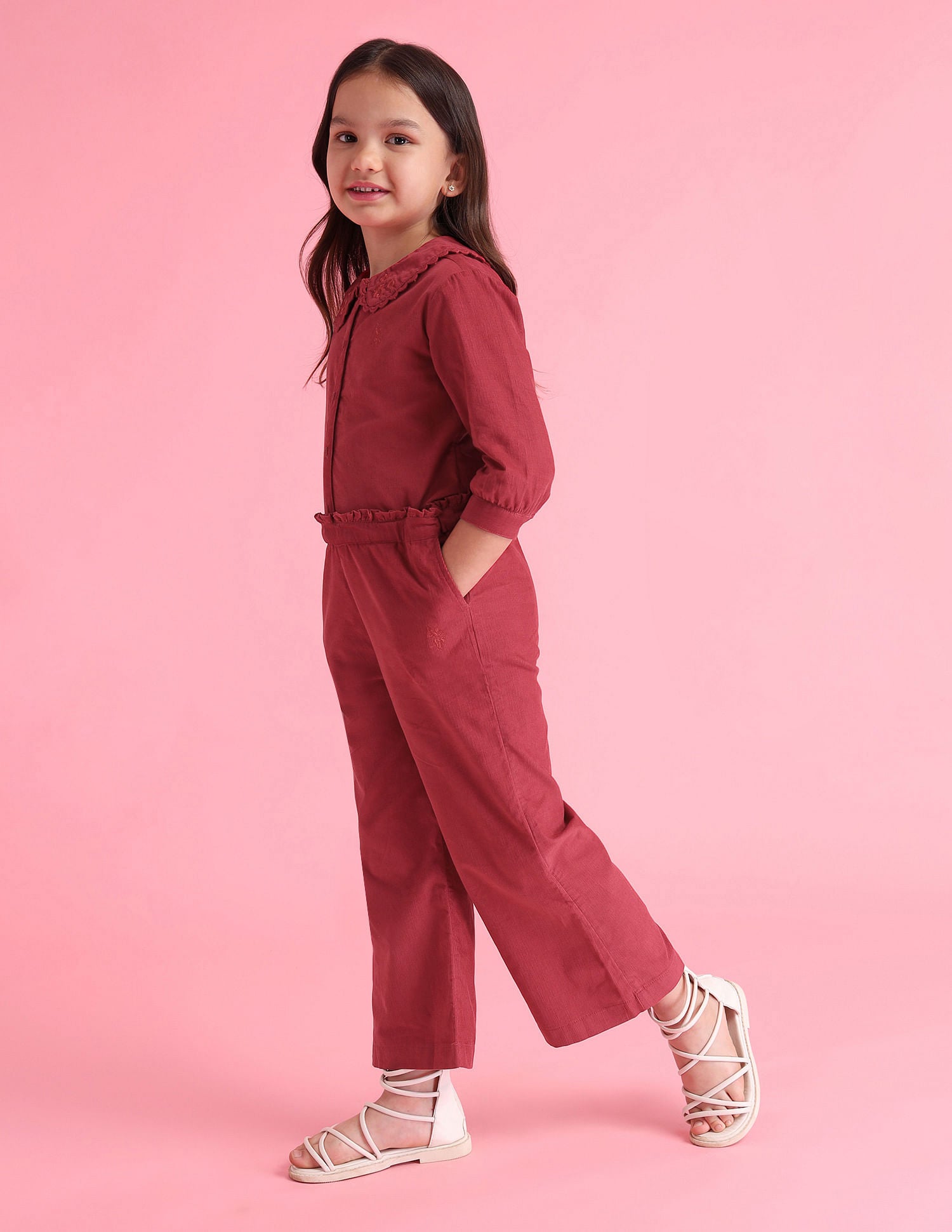 Girls Solid Flared Trousers