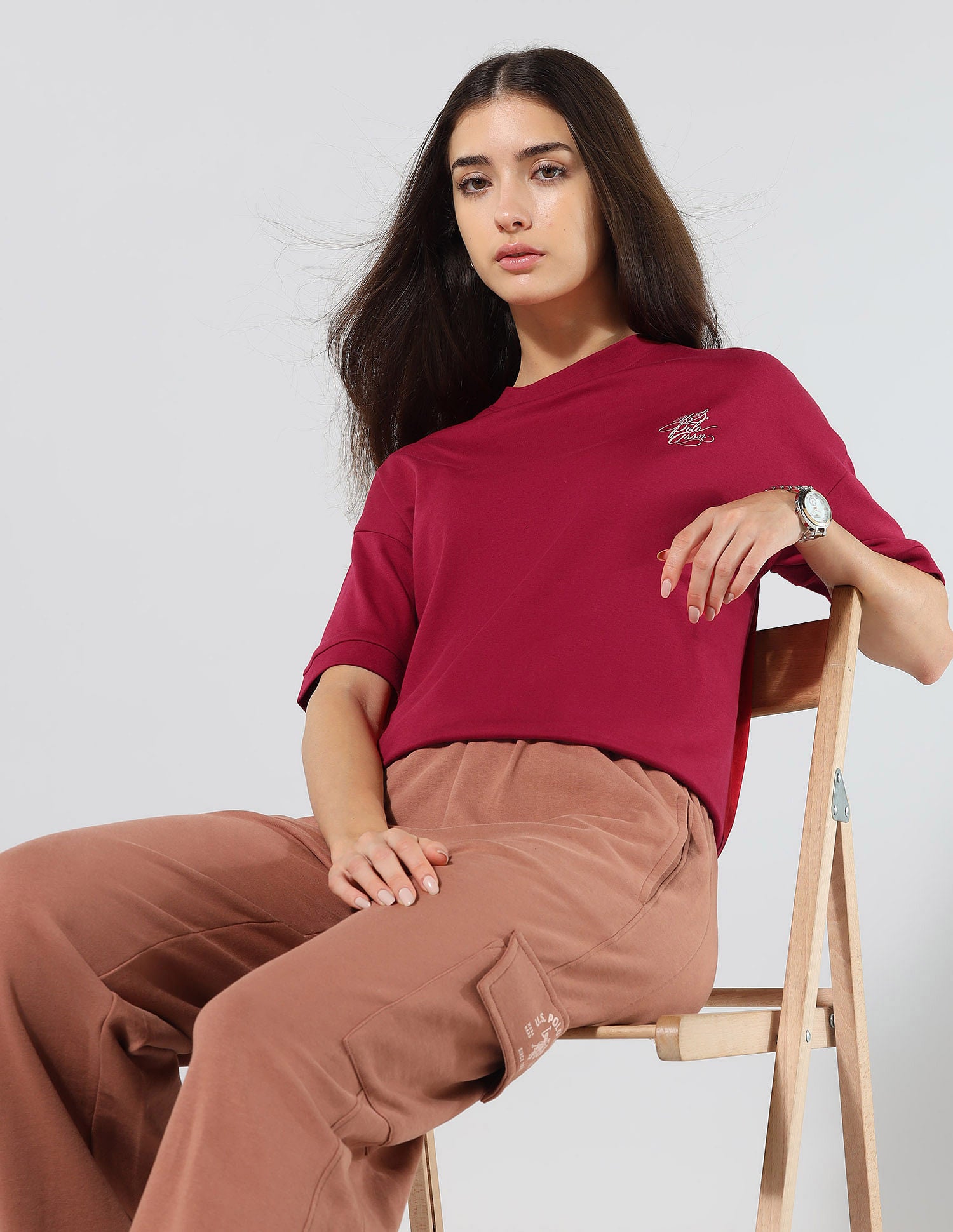 Boxy Fit Solid Lounge T-Shirt Dark Red - U.S. POLO ASSN. | Large