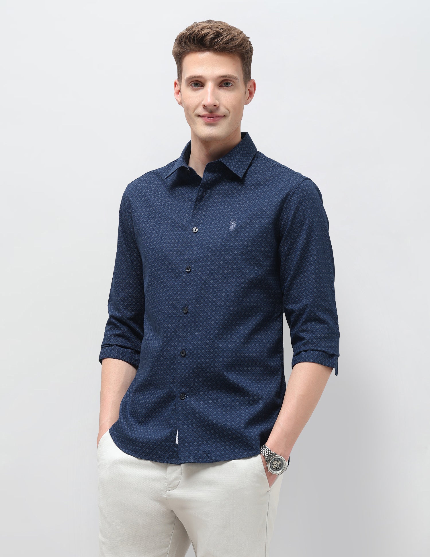 Geometric Printed Regular Fit Shirt Light Brown - U.S. Polo Assn. India | Large