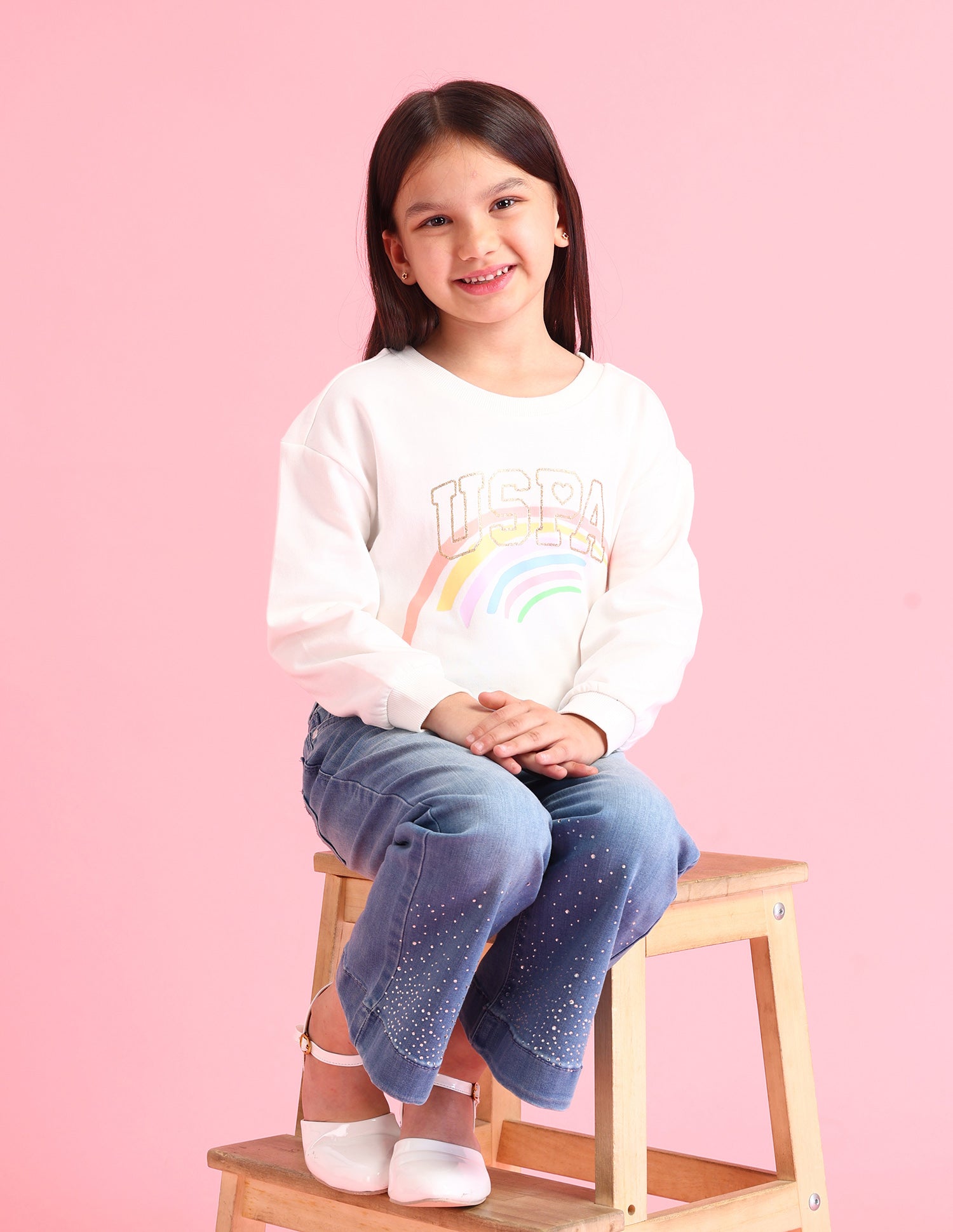 Girls Graphic Printed Regular Fit Sweatshirt