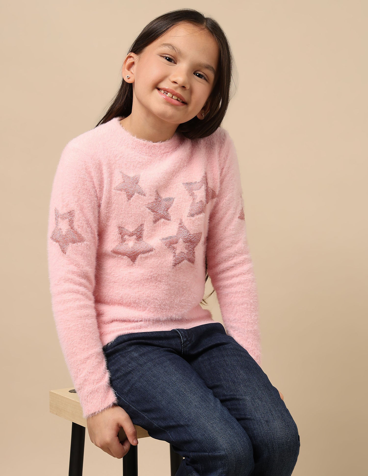 Girls Patterned Knit Pullover Sweater