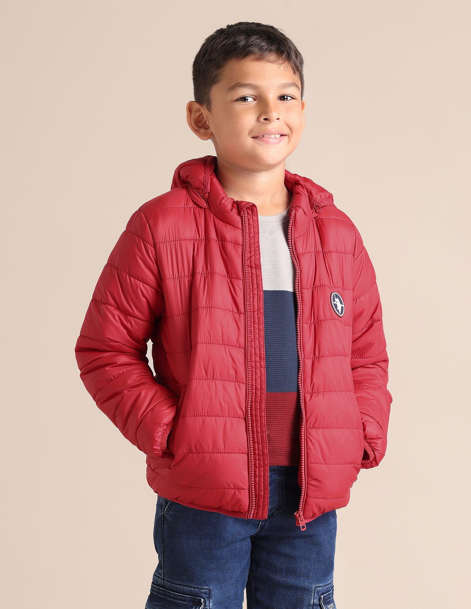 Boys Solid Hooded Jacket