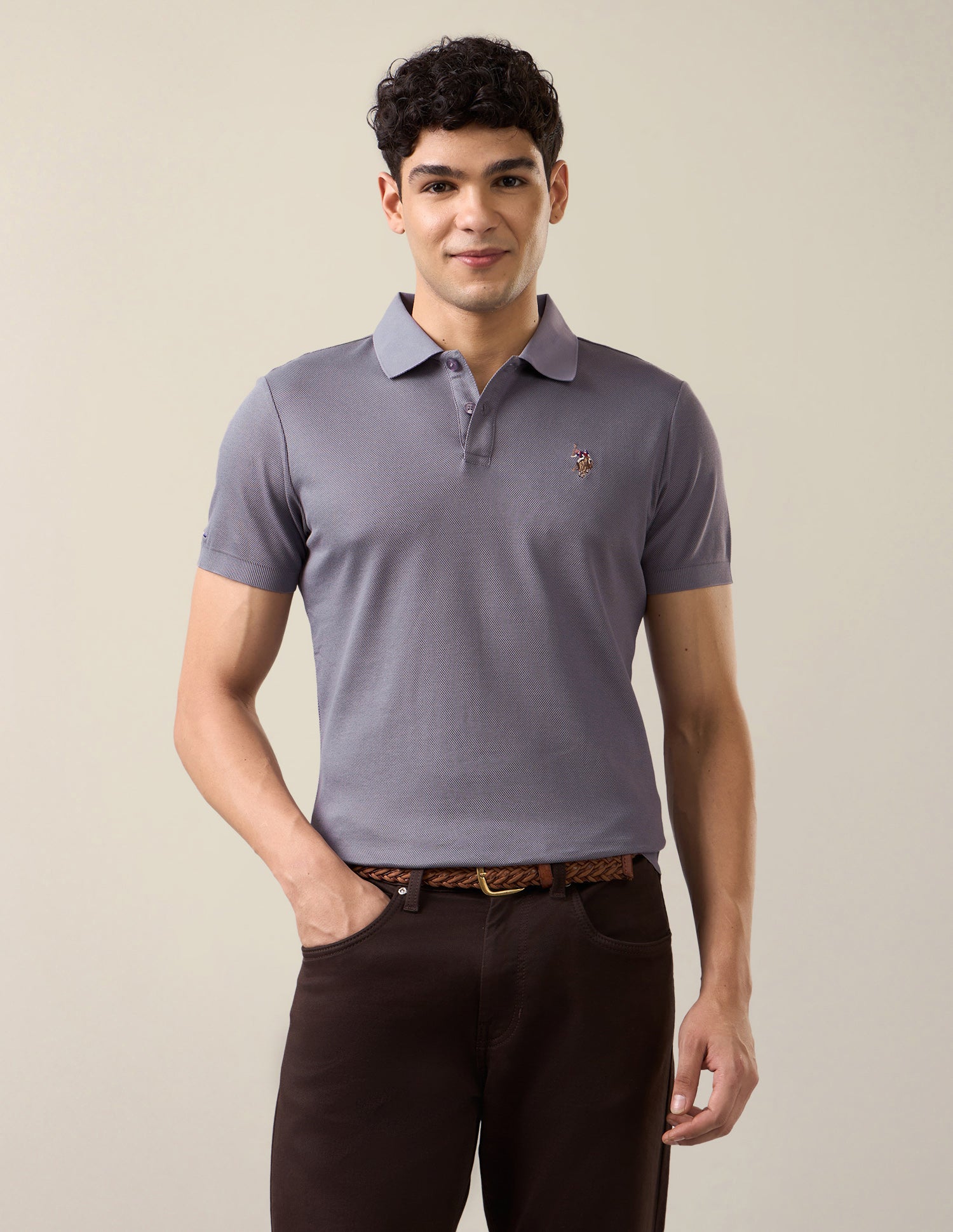 Solid Slim Fit Polo Shirt Purple - U.S. Polo Assn. India | Large