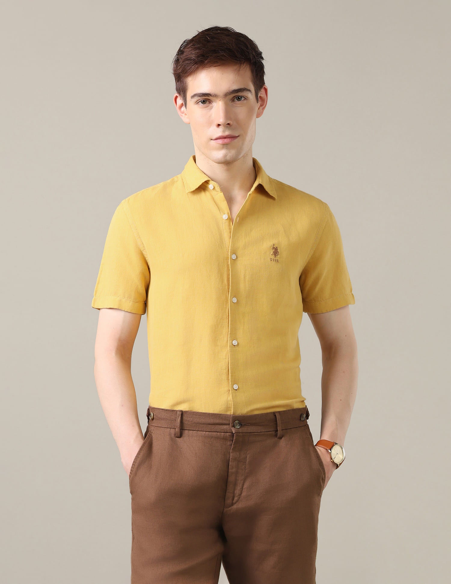 Solid Regular Fit Shirt Yellow - U.S. Polo Assn. India | Large