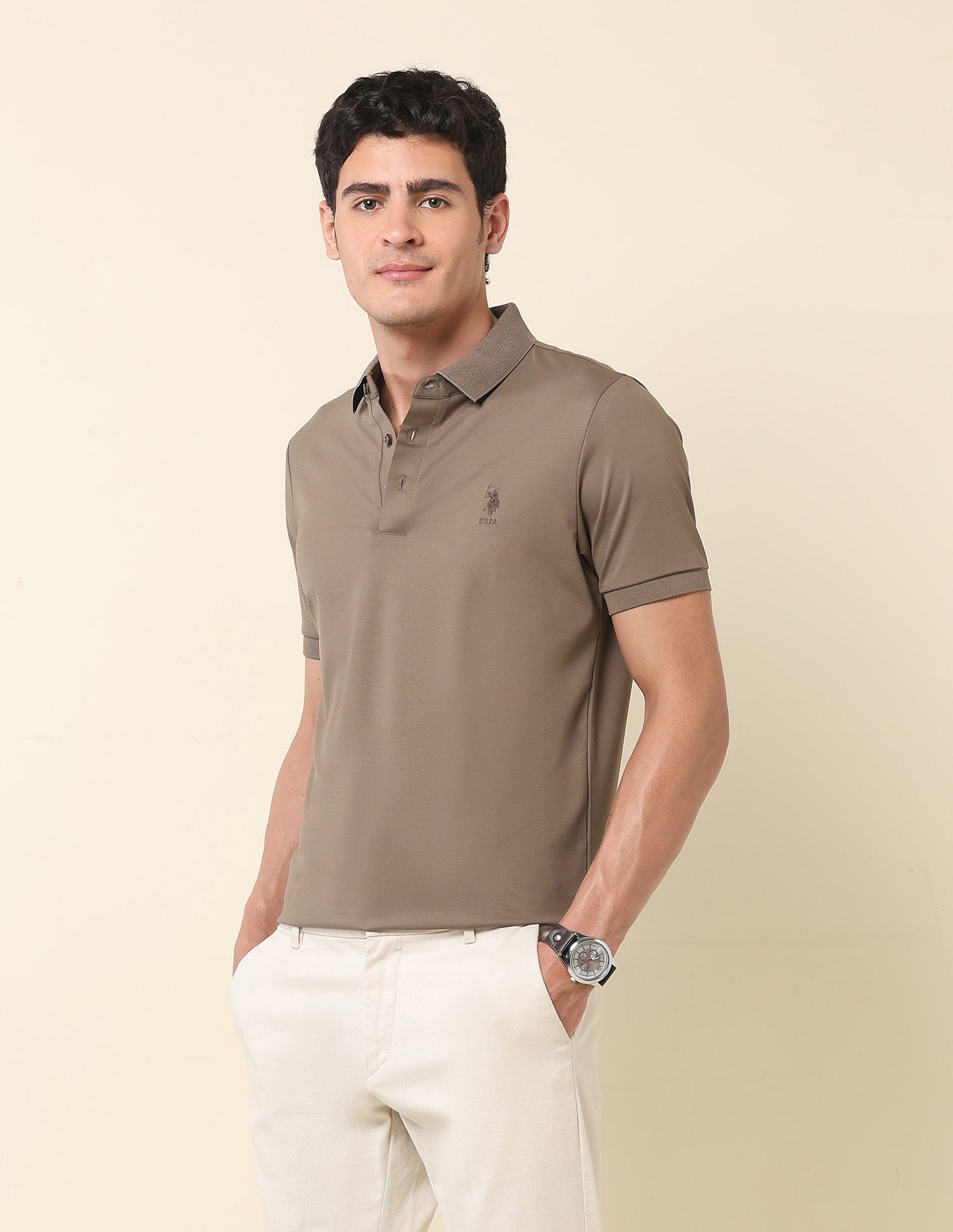 Slim Fit Gentlemans Club Polo Shirt Khaki - U.S. Polo Assn. India | Large