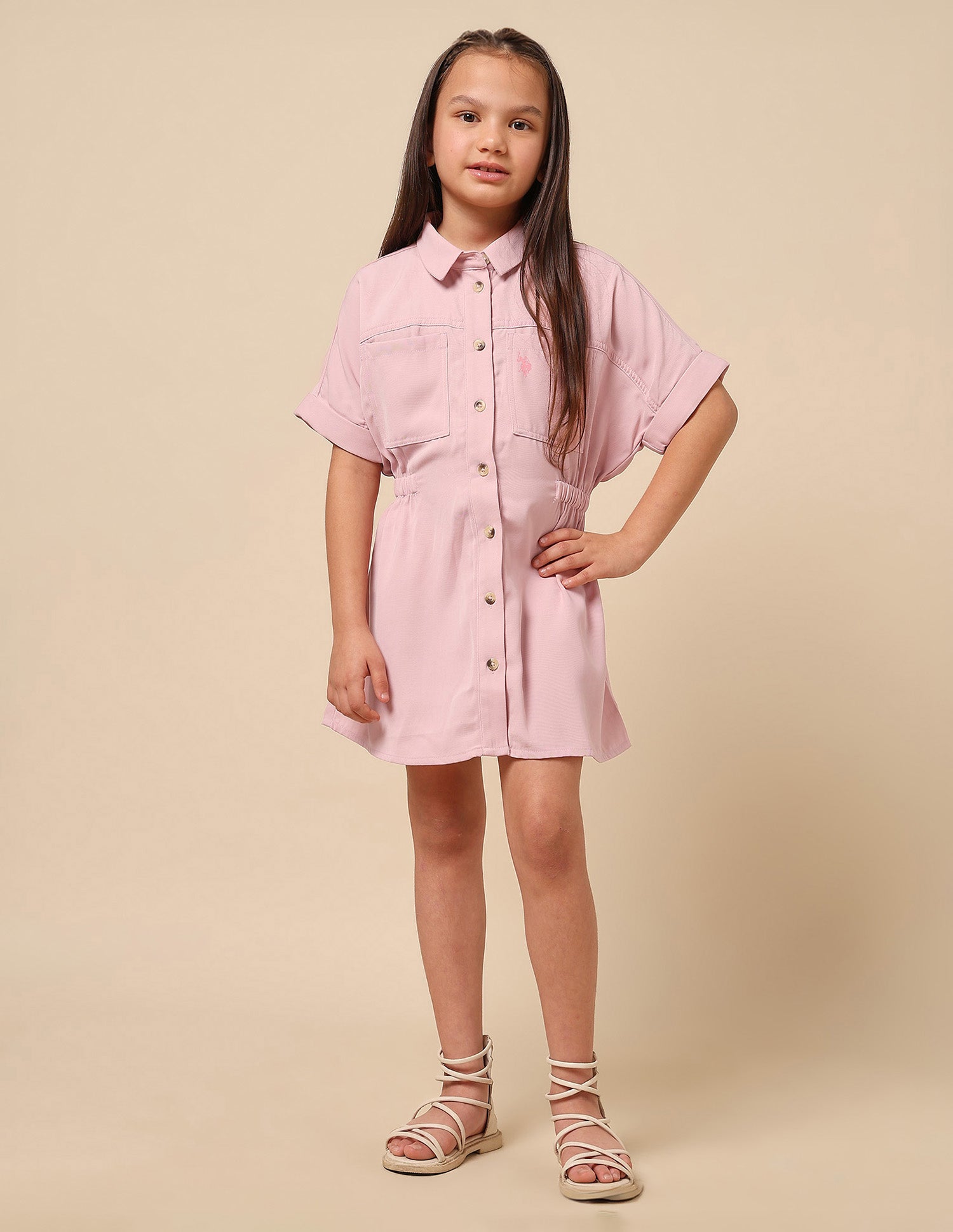 Girls Solid Shirt Dress