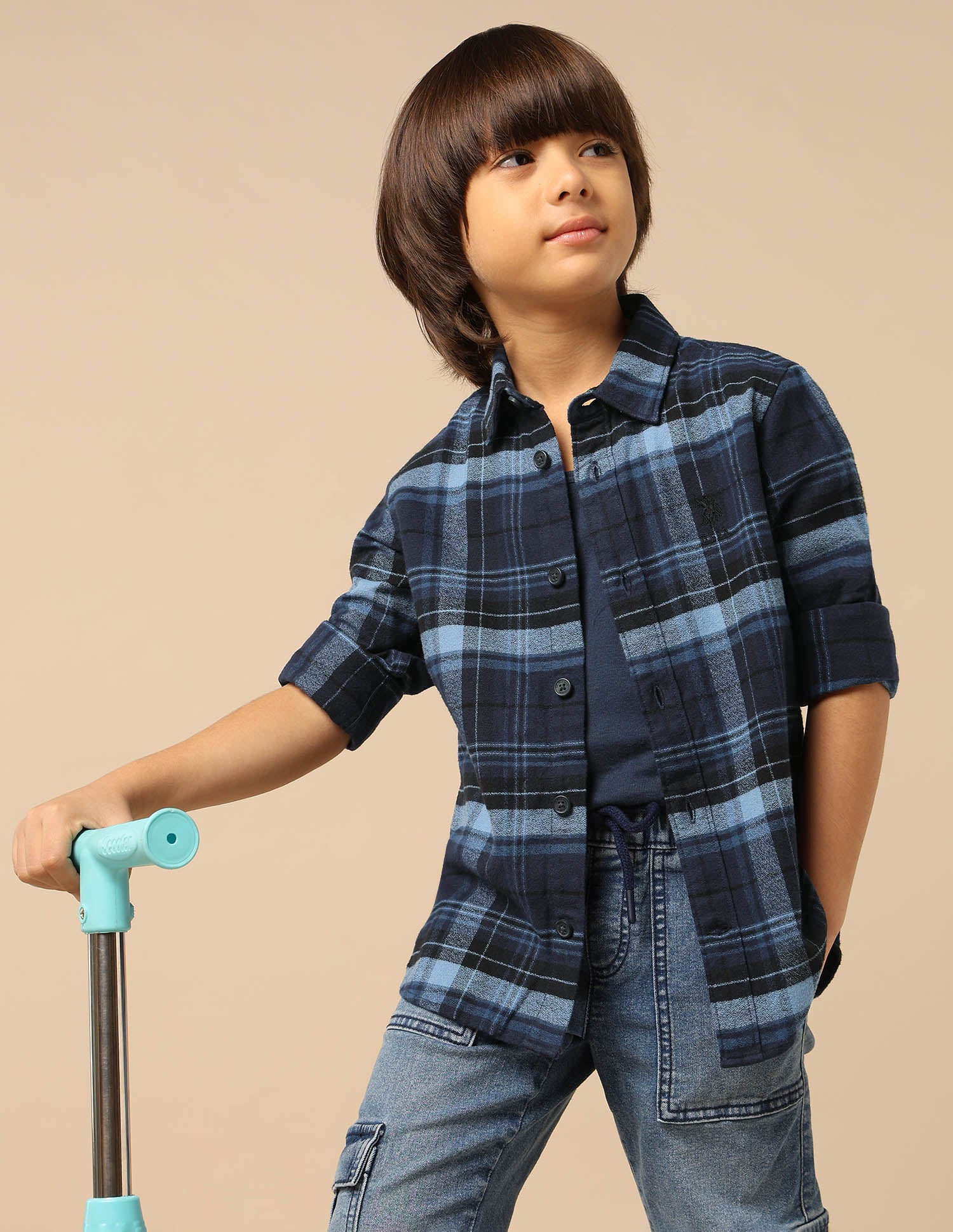 Boys Plaid Checked Regular Fit Shirt