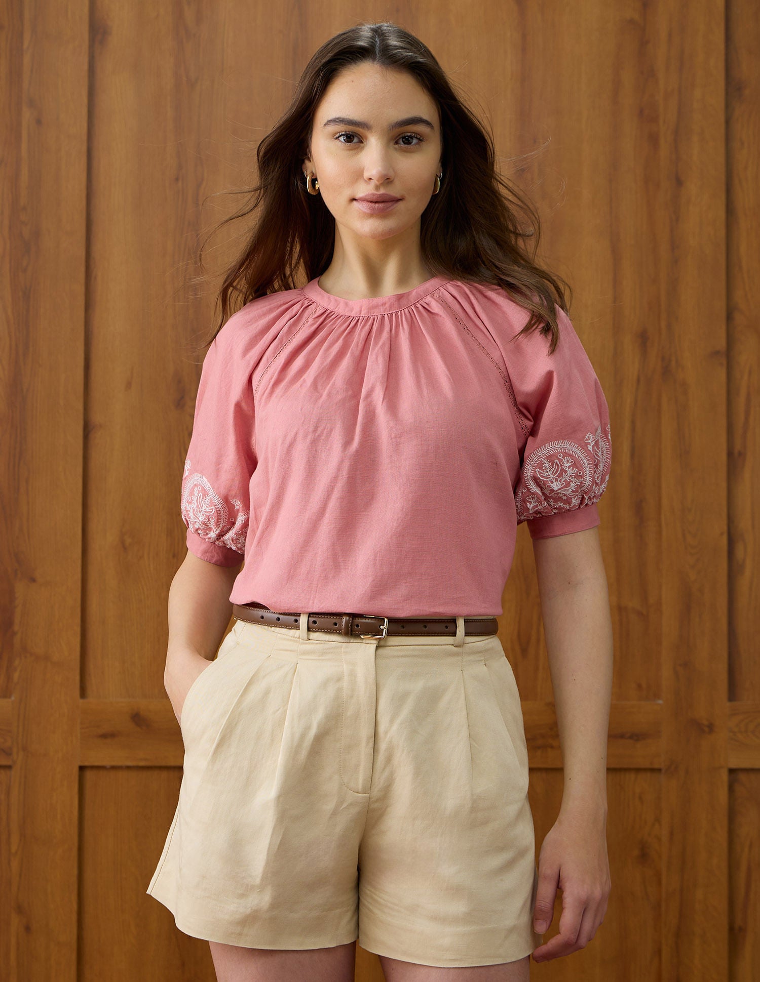 Embroidered Round Neck Top