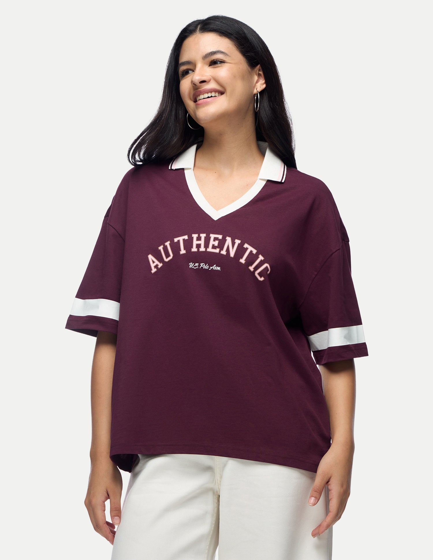 Typographic Printed Boxy Fit Polo Shirt Wine - U.S. Polo Assn. India | Large