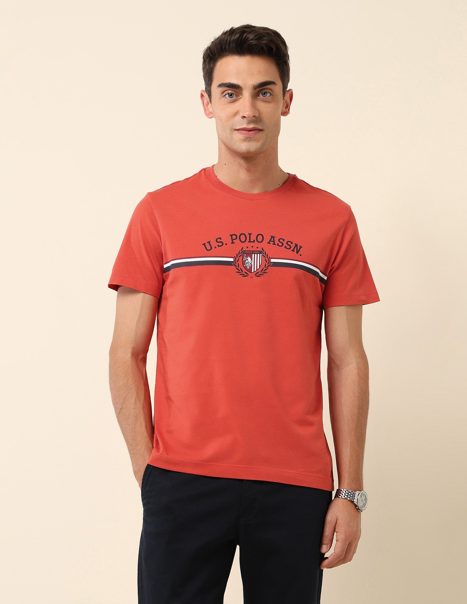 Pure Cotton Slim Fit T-Shirt Red - U.S. Polo Assn. India | Large