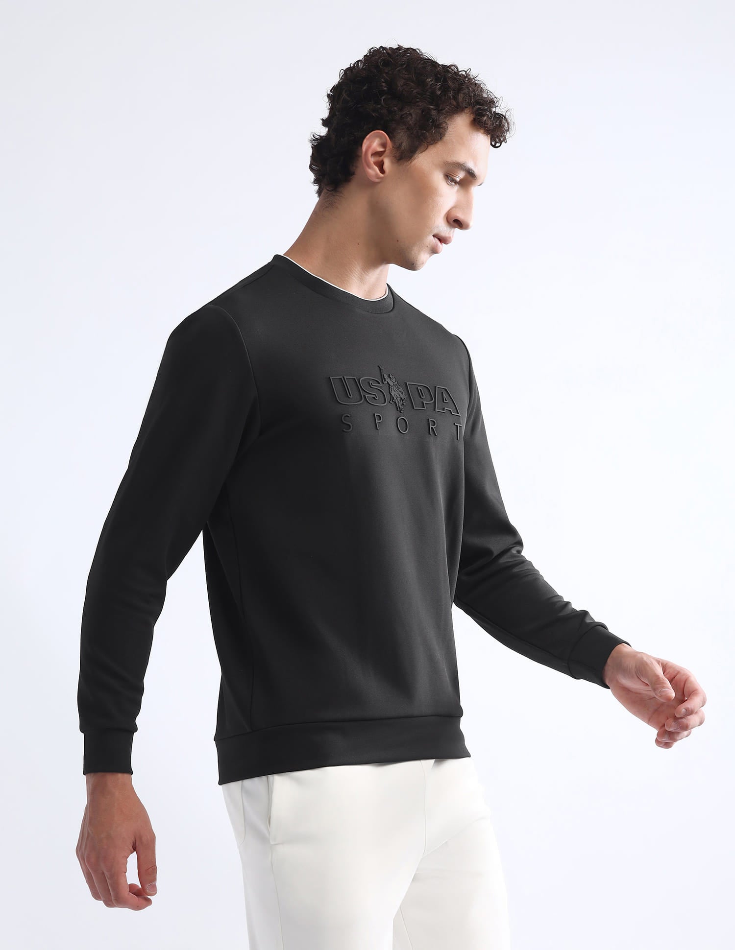 Brand Embossed Slim Fit Active Sweatshirt Black - U.S. Polo Assn. India | Large