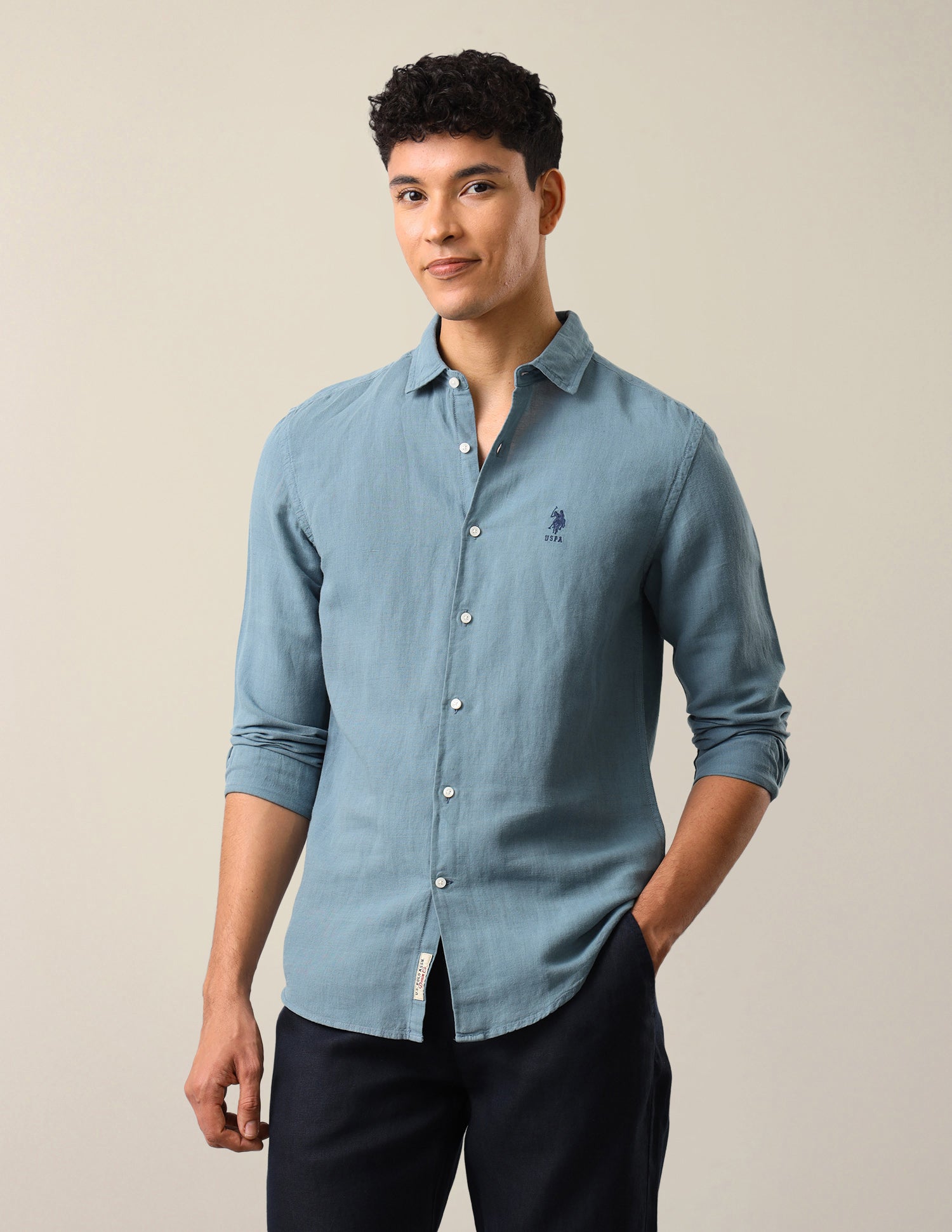 Solid Regular Fit Shirt Teal - U.S. Polo Assn. India | Large