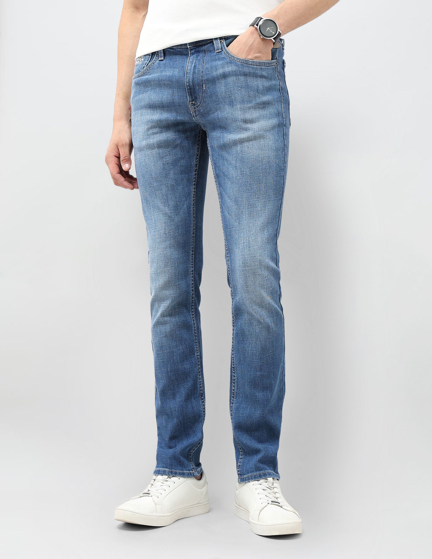 Regallo Skinny Fit Whiskered Jeans Med Blue - U.S. Polo Assn. India | Large