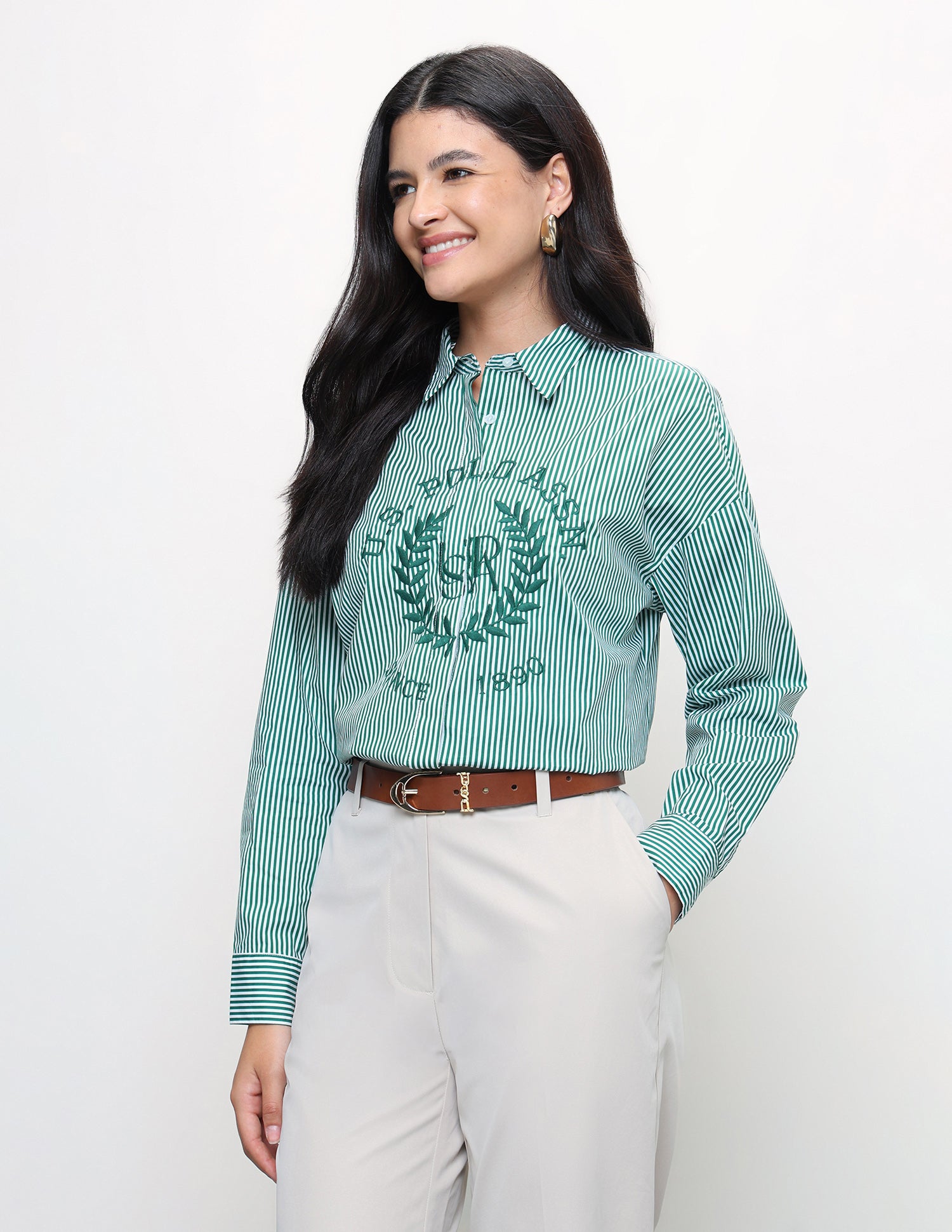 Brand Embroidered Oversized Fit Shirt Light Green - U.S. Polo Assn. India | Large